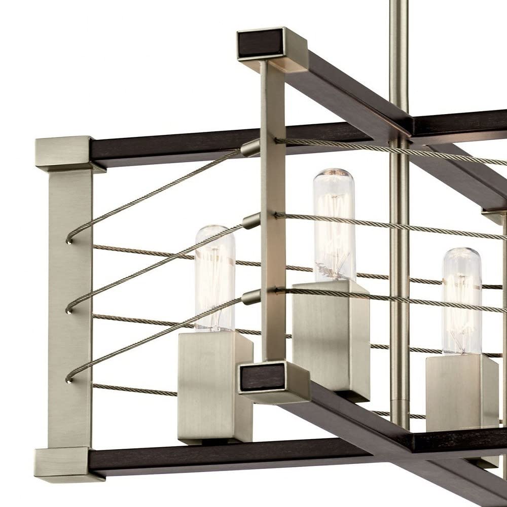 4-Light Modern Steel Cable Cage Pendant Light Fixture in Midnight Oak - Perfect for Kitchen Island, Dining Room, and Farmhouse Decor