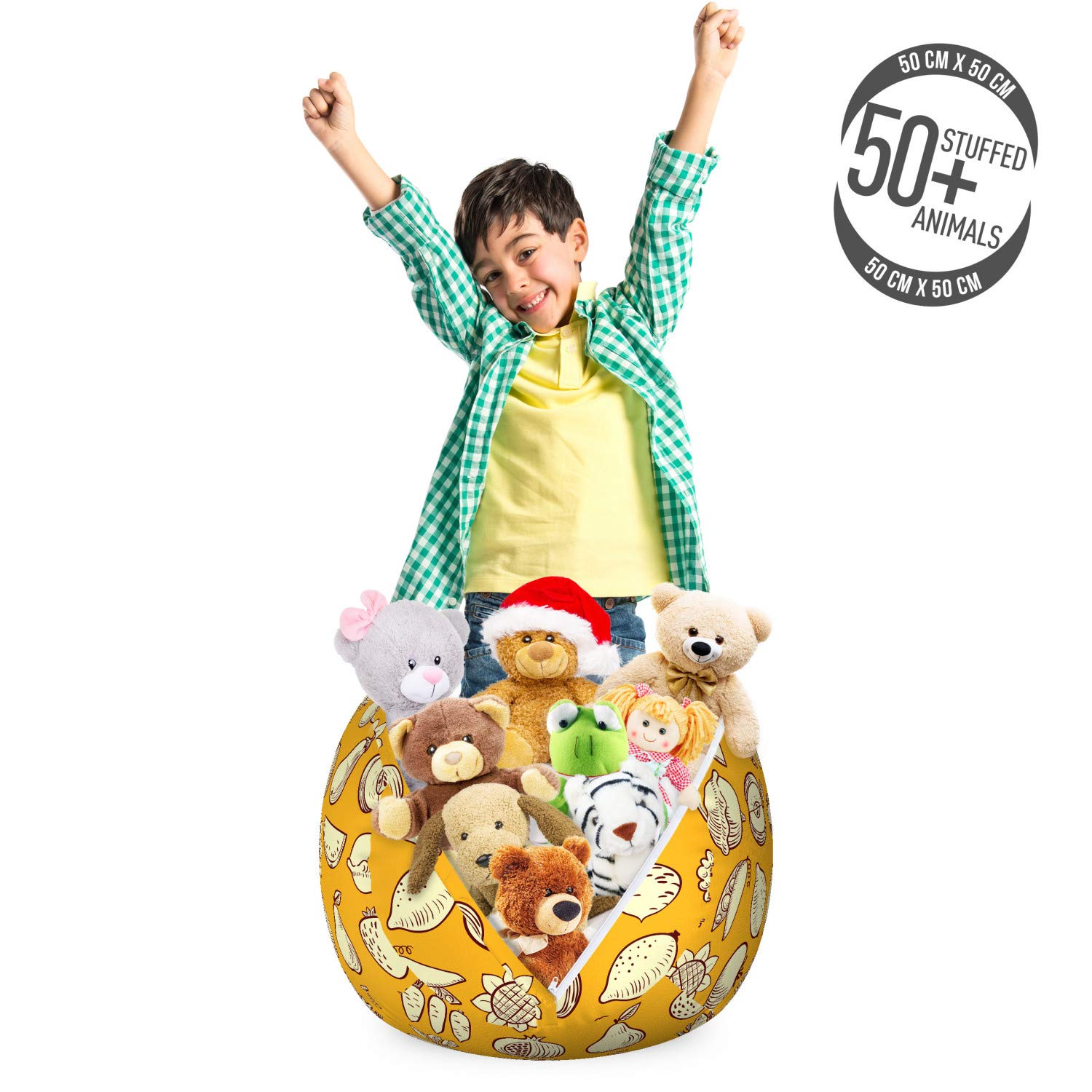 Ambesonne Washable Food Storage Toy Bag Chair - Small Size Pale Orange & Yellow with Fruits and Vegetables Pattern - Stuffed Animal Organizer for Kids' Room, Playroom, or Nursery Storage Solution