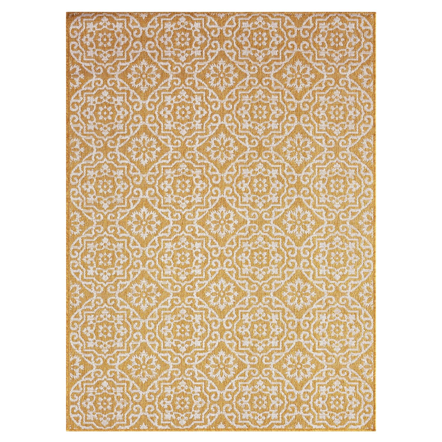 Nicole Miller New York Patio Country Danica Transitional Geometric Indoor/Outdoor Area Rug - Yellow & White - 6'6