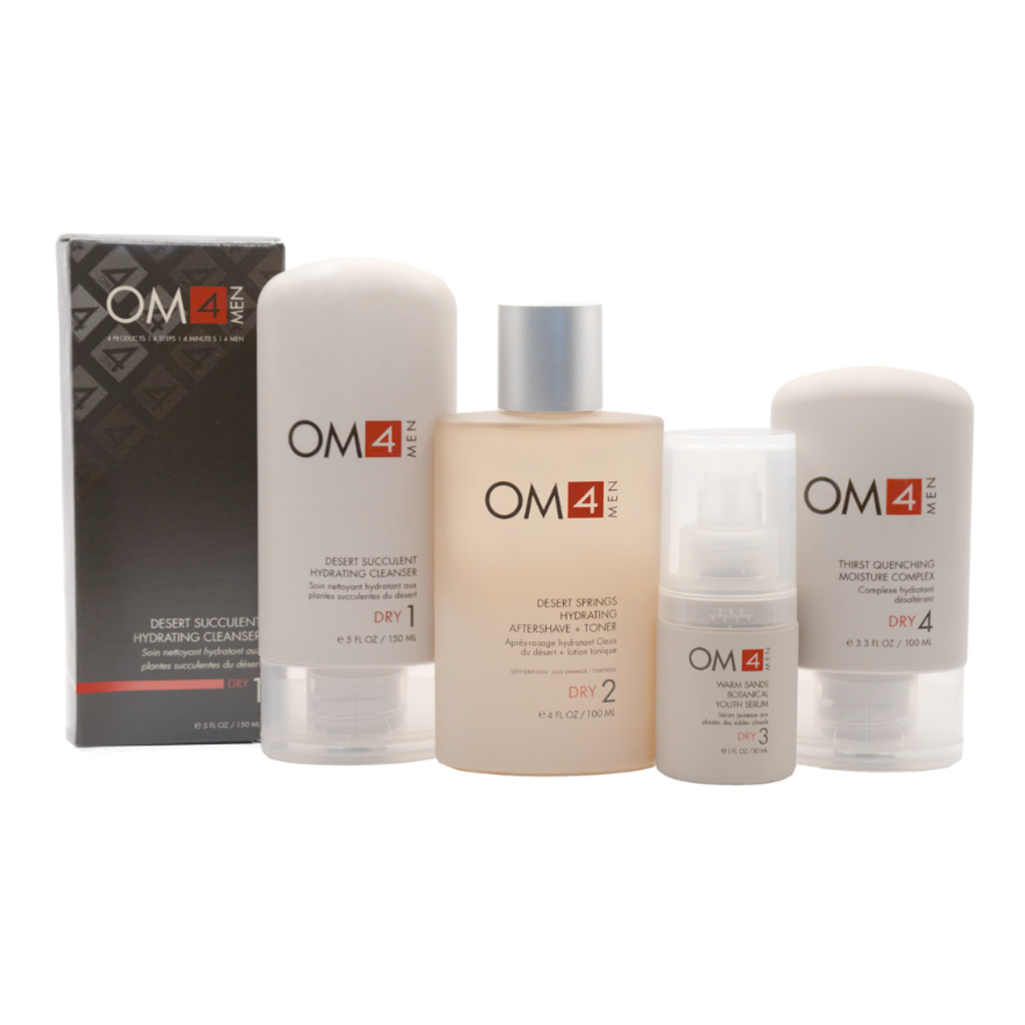 Organic OM4 Dry 4-Step Men's Hair Regimen Kit with Travel Bag - Complete Hair Care Solution for Home & On-The-Go