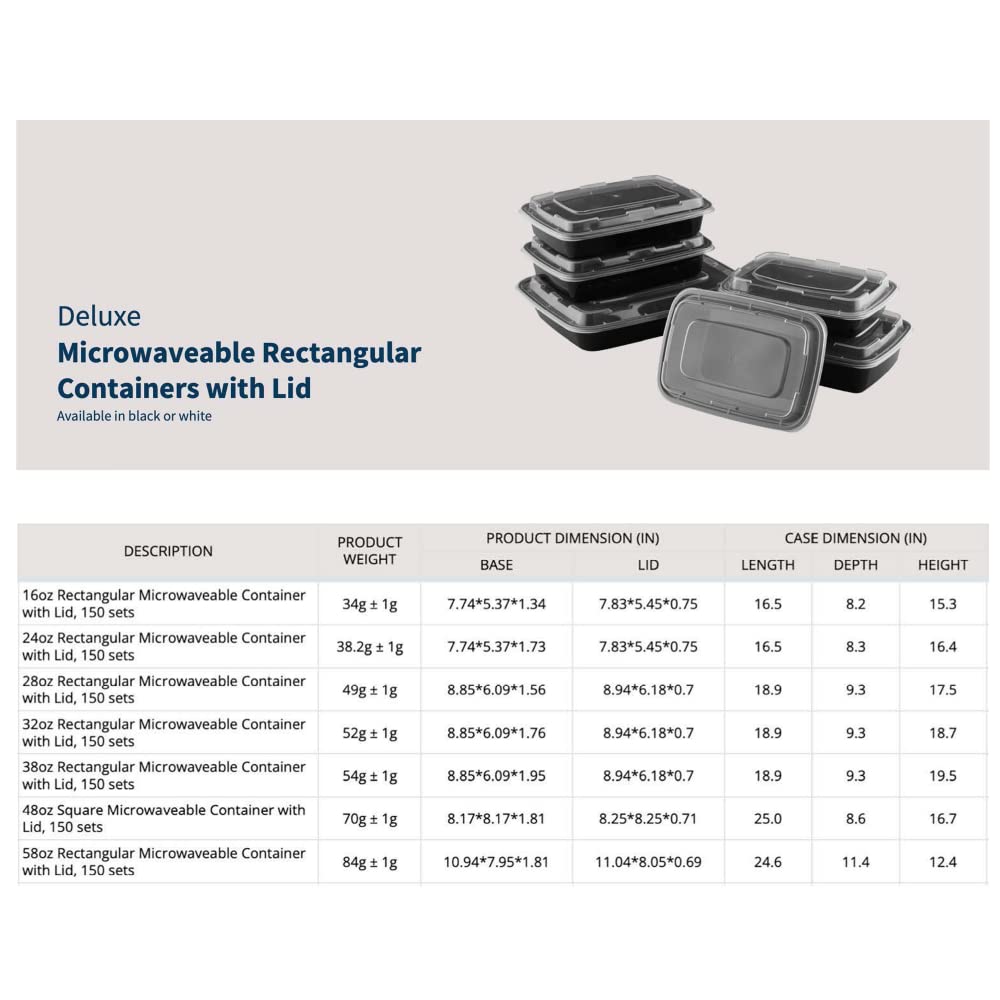TIYA 32 oz Bulk 150 Pack Takeout Food Containers with Lids - Reusable Rectangular Plastic To-Go Containers - Microwave & Dishwasher Safe, BPA-Free, Leak-Proof - Perfect for Meal Prep, Restaurants, Catering & Leftovers Storage