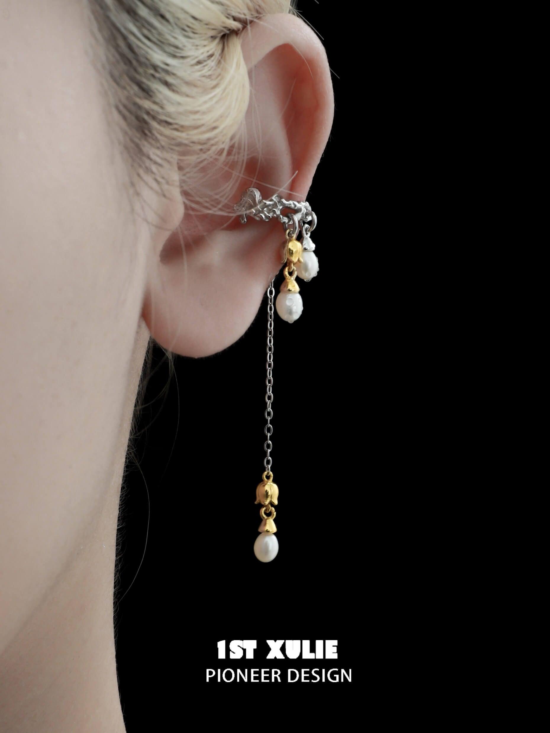 18K Gold Plated Tulip Pearl Earrings for Women - Elegant Mermaid Tears Design, Hypoallergenic Clip-On Earrings for Parties, Weddings & Special Occasions