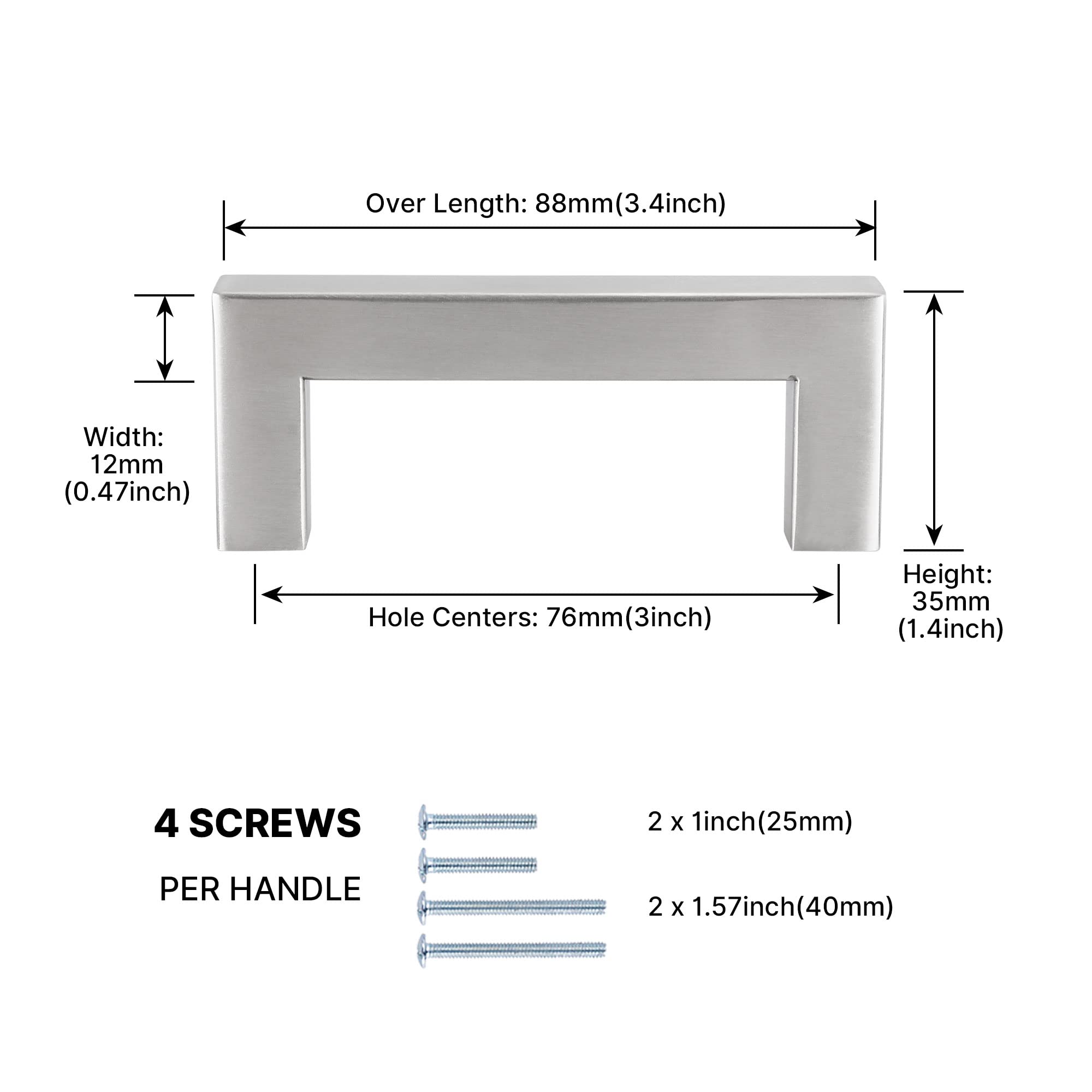 Goldenwarm Brushed Nickel Cabinet Pulls - 3 Inch Hole Center, 25 Pack - Square Drawer Handles for Kitchen, Dresser & Bathroom Hardware - Durable & Stylish Cabinet Knobs for Home Renovation & Furniture Upgrade