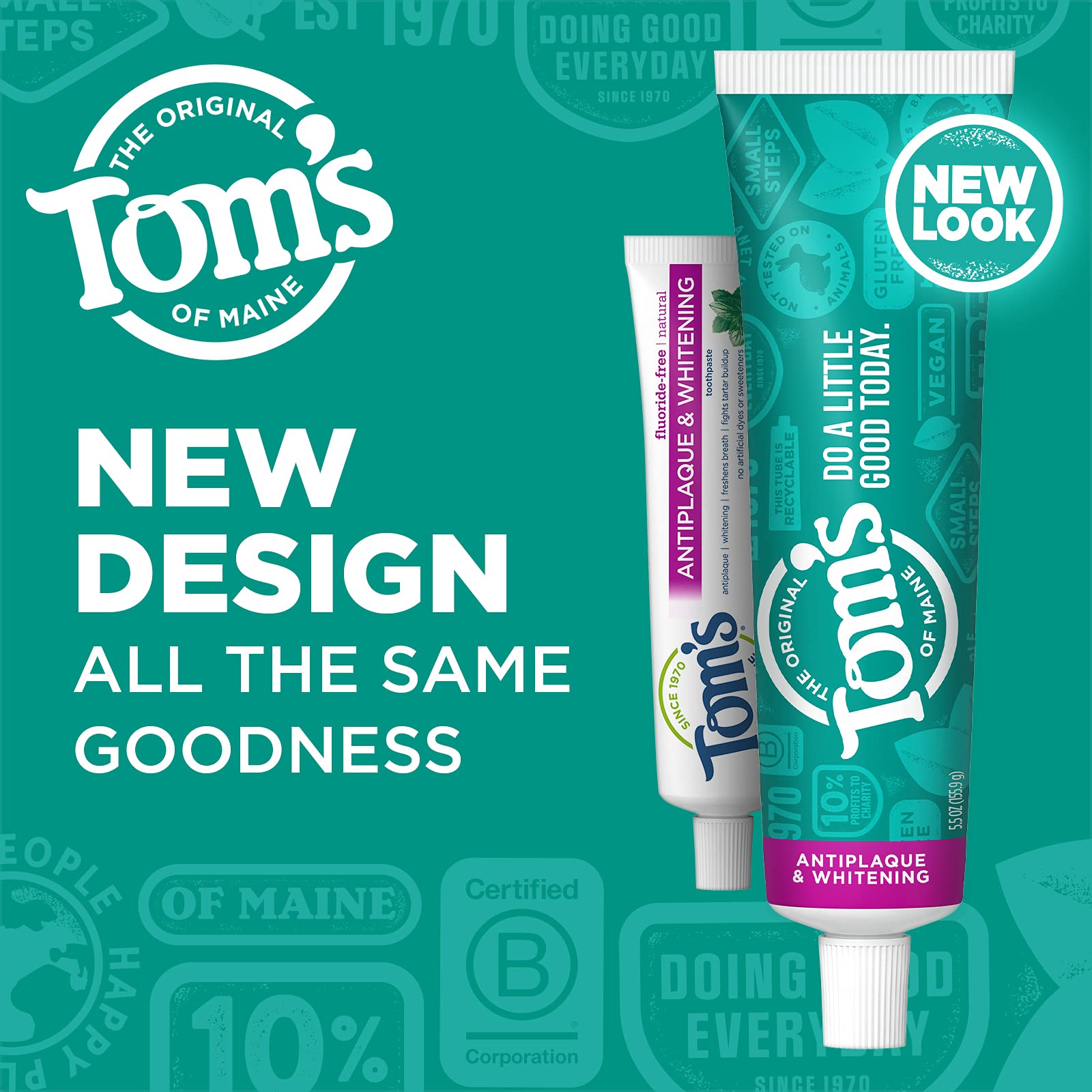 Tom's of Maine Natural Antiplaque & Whitening Toothpaste - Fluoride-Free, Peppermint Flavor, 5.5 oz - Fresh Breath & Teeth Whitening for Daily Oral Care