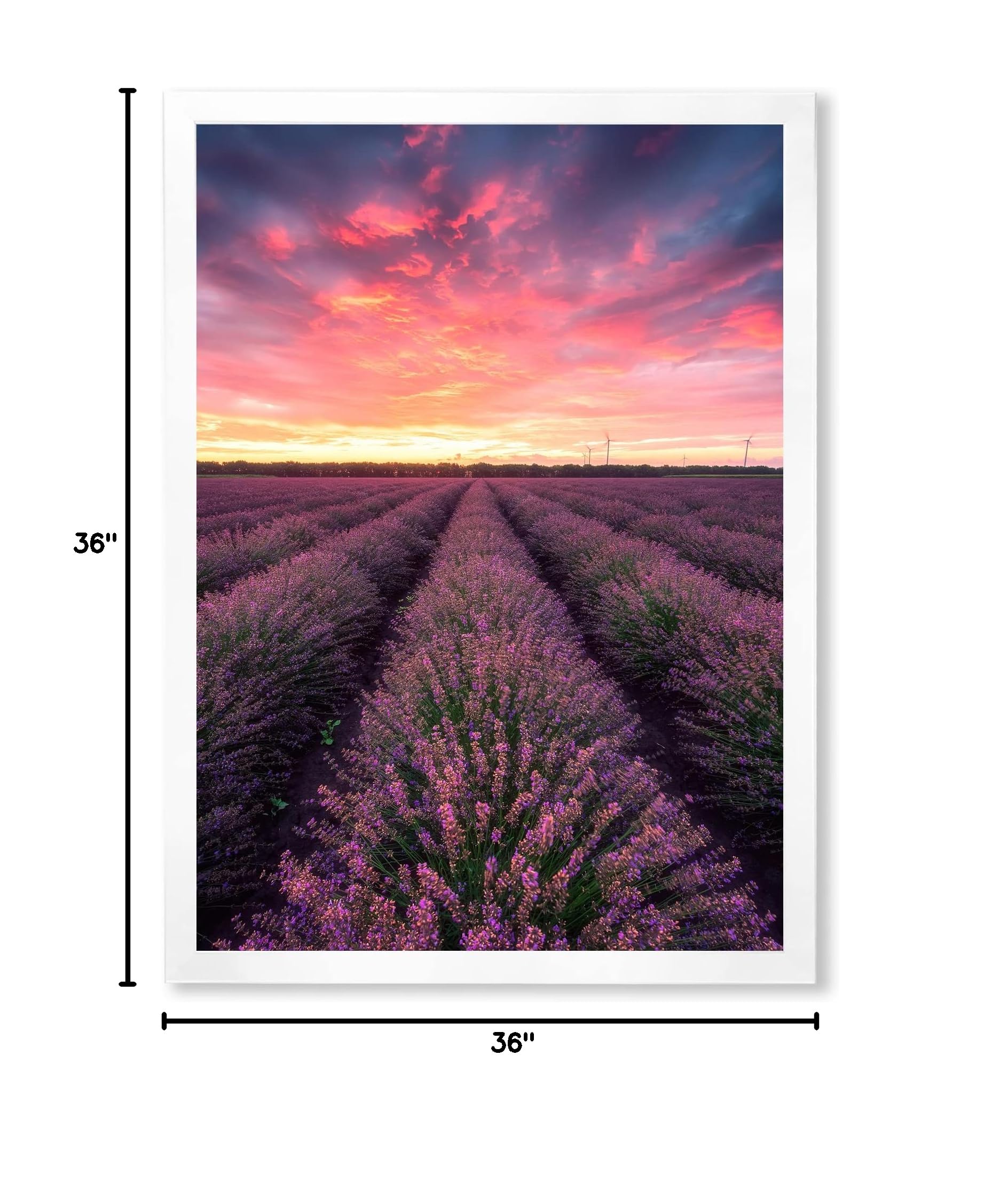 DesignQ Sunrise & Dramatic Clouds Over Lavender Field XIV Framed Canvas Wall Art - Perfect for Farmhouse, Living Room, Bedroom & Office Decor