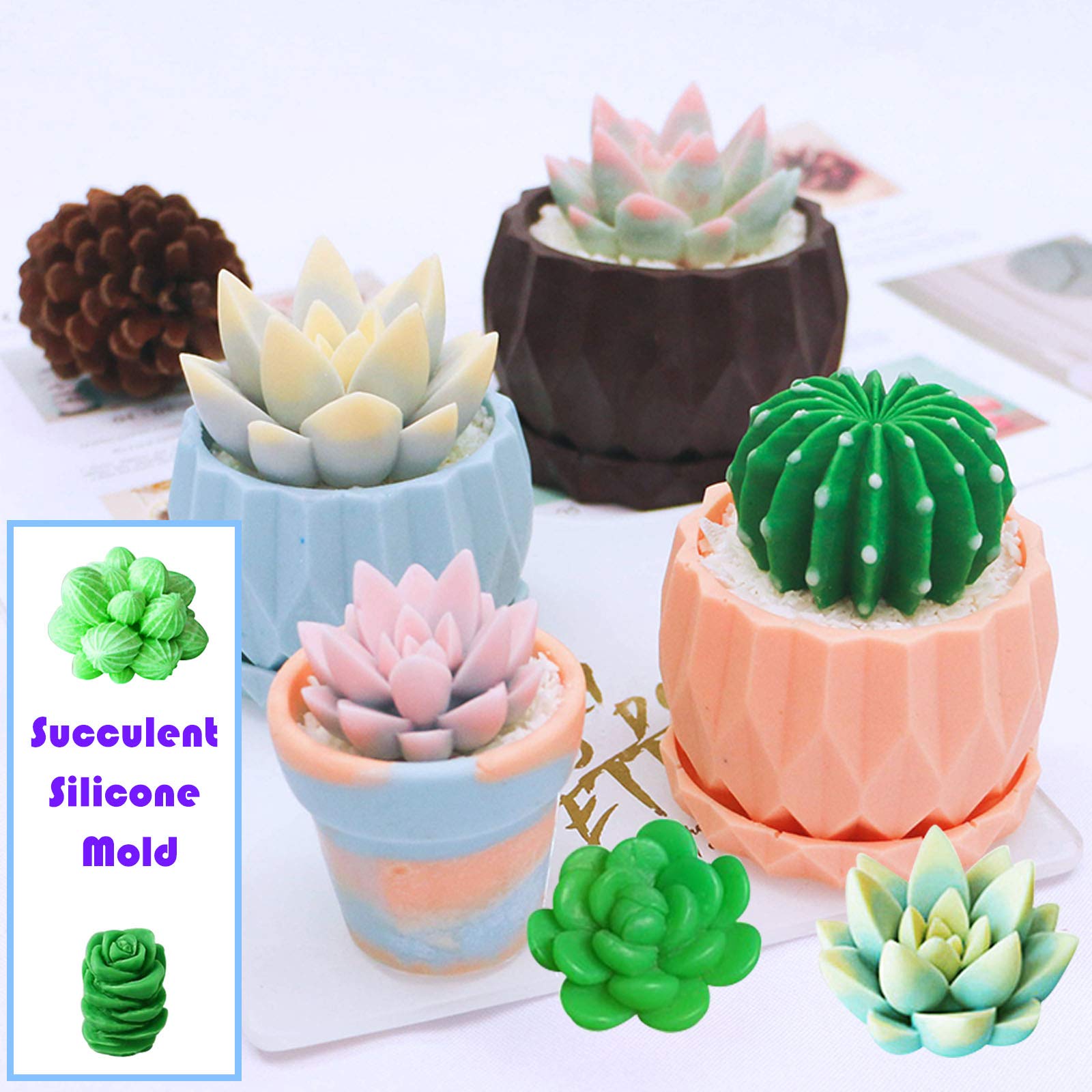 8-Piece Succulent Silicone Mold Set - Cactus Flower Resin Epoxy Casting Molds for DIY Cake Decorating, Candle Making & Polymer Clay - Perfect for Home Decor, Wedding Favors & Craft Projects