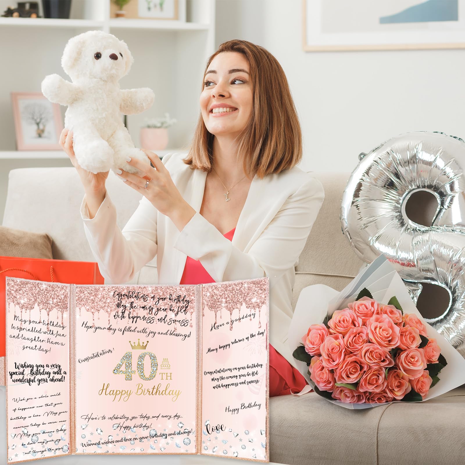 Rose Gold 40th Birthday Party Decorations Set - Creative Guest Book Alternative & Signing Board for Women's 40th Celebration - Pink 'Cheers to 40 Years' Theme - Perfect for Milestone Birthday Parties, Anniversary Events & Photo Backdrops