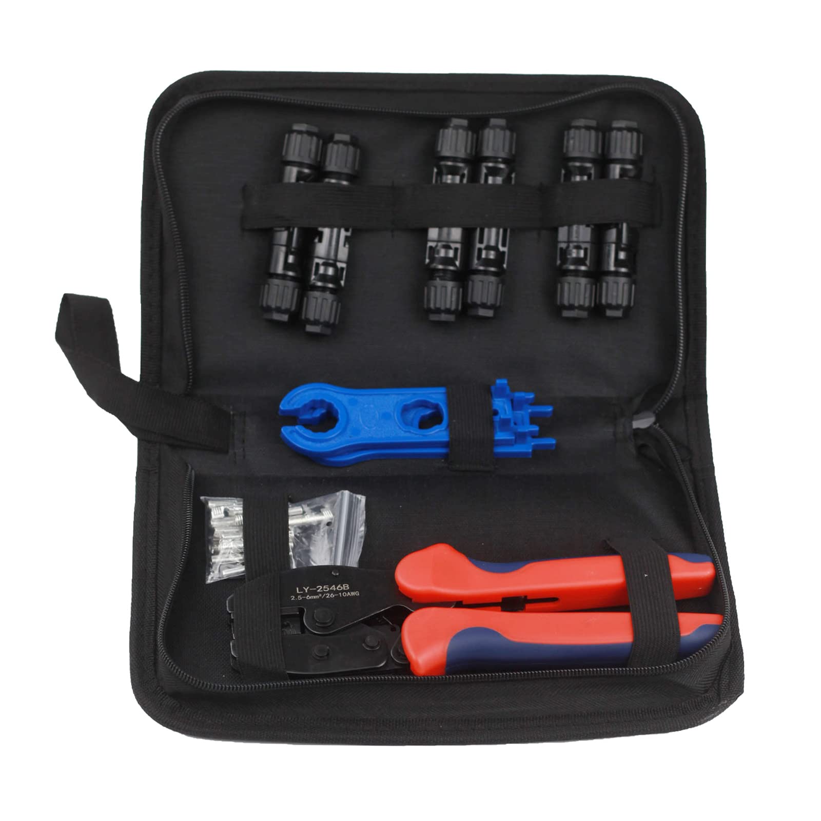 Solar Crimping Tool Kit LY-2546B - Professional Solar Panel Pliers with MC4 Male/Female Connectors for 2.5/4/6mm² AWG14/12/10 Cables - Includes Solar Spanner Wrench - Perfect for Solar Panel Installation & Maintenance