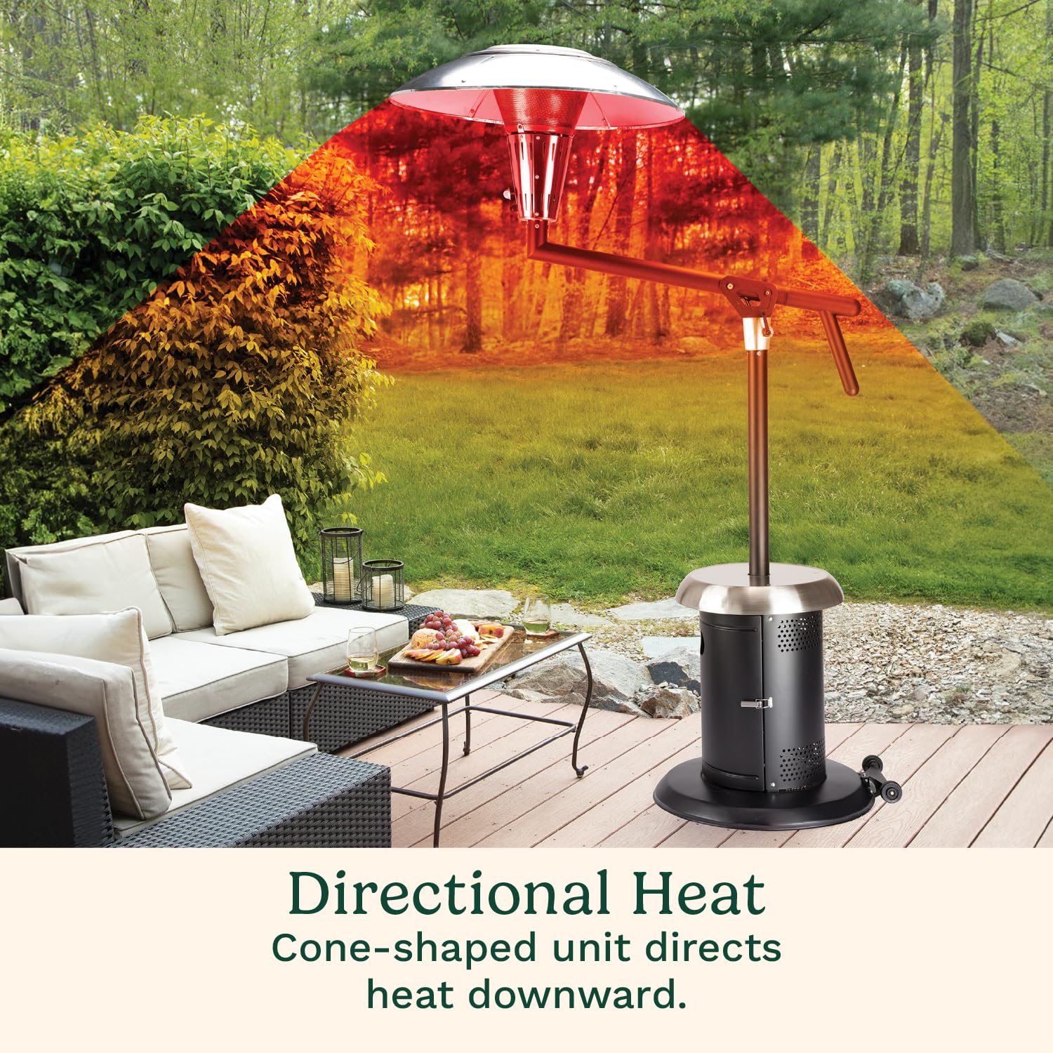 Cuisinart 38,200 BTU Stainless Steel Propane Patio Heater with Swivel Arm, Hidden Tank & Drink Table - Outdoor Heating for Backyard, Deck, Restaurant & Poolside Gatherings