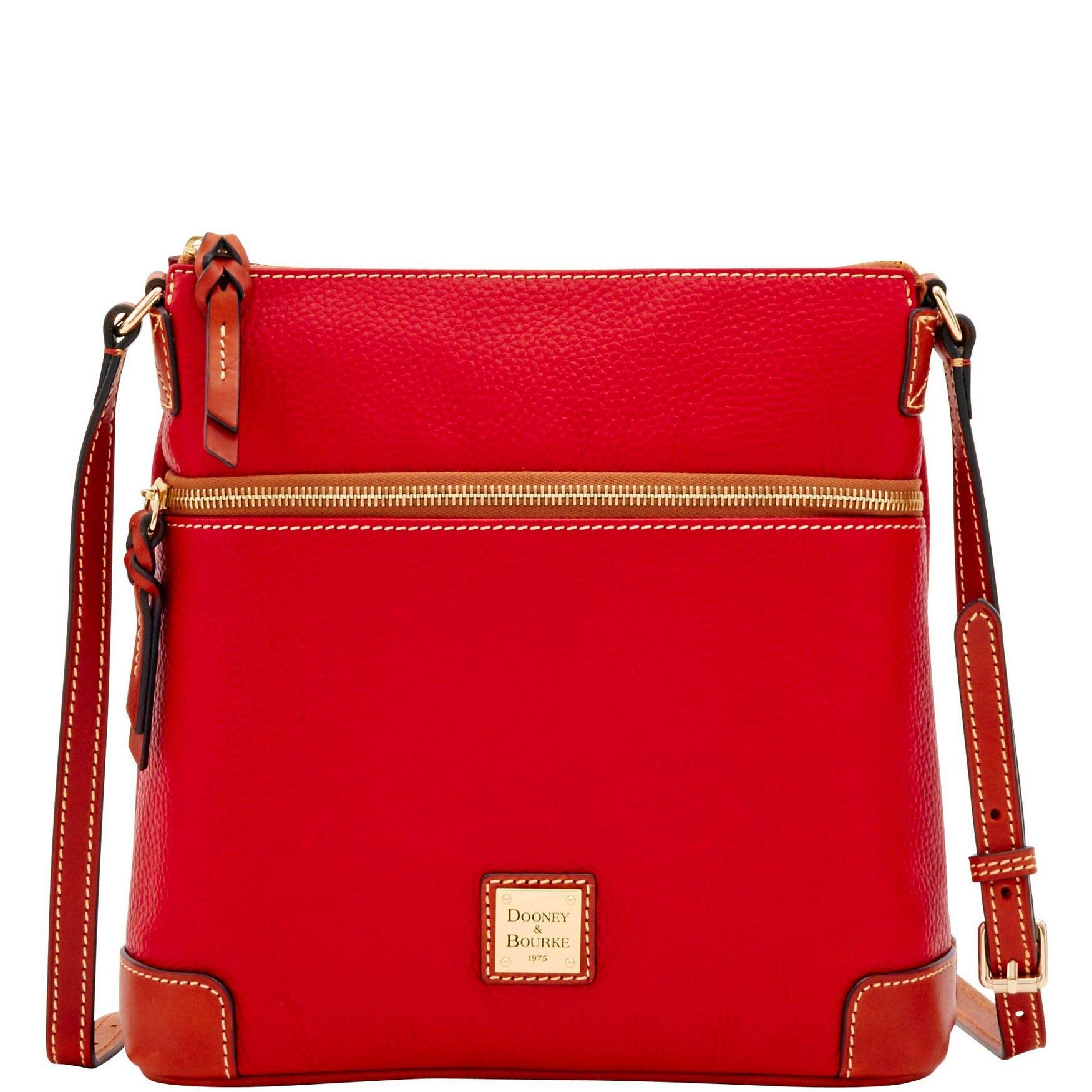 Dooney & Bourke Women's Pebble Leather Crossbody Bag - Red with Tan Trim, One Size Handbag for Everyday Use, Travel & Shopping