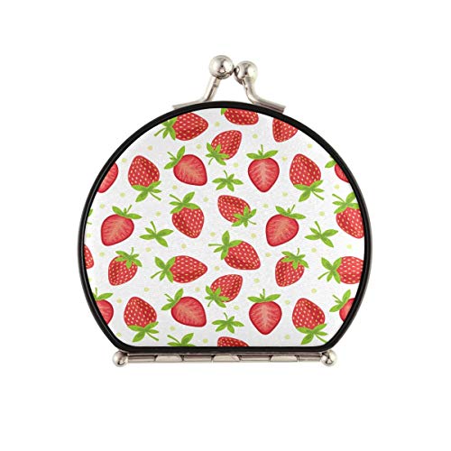 Portable White Strawberry Compact Travel Mirror - Foldable Pocket Makeup Mirror for Women & Girls, Perfect for Handbag, Purse, Travel & On-the-Go Touch Ups