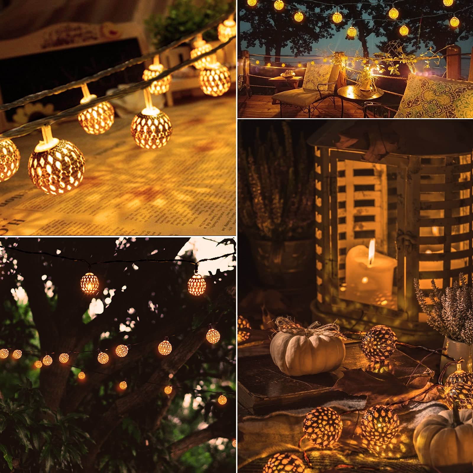 60 LED Solar Moroccan String Lights - 36 Ft Waterproof Outdoor Globe Fairy Lights with 8 Lighting Modes | Solar Powered for Garden, Yard, Gazebo, Camping, Party & Holiday Decor (Warm White)