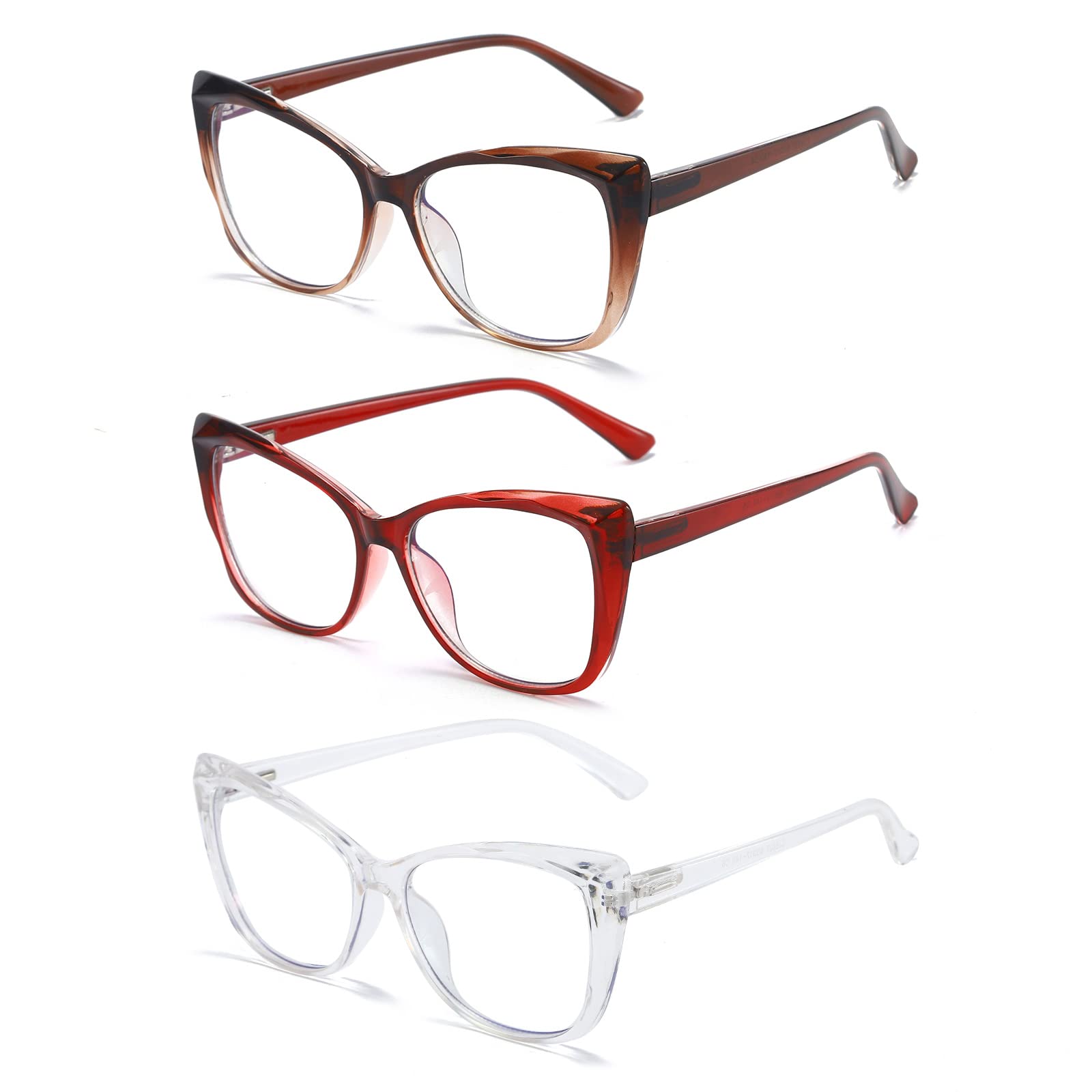 Cat Eye Blue Light Blocking Reading Glasses for Women 3 Pack +2.0 for Office & Screen Use