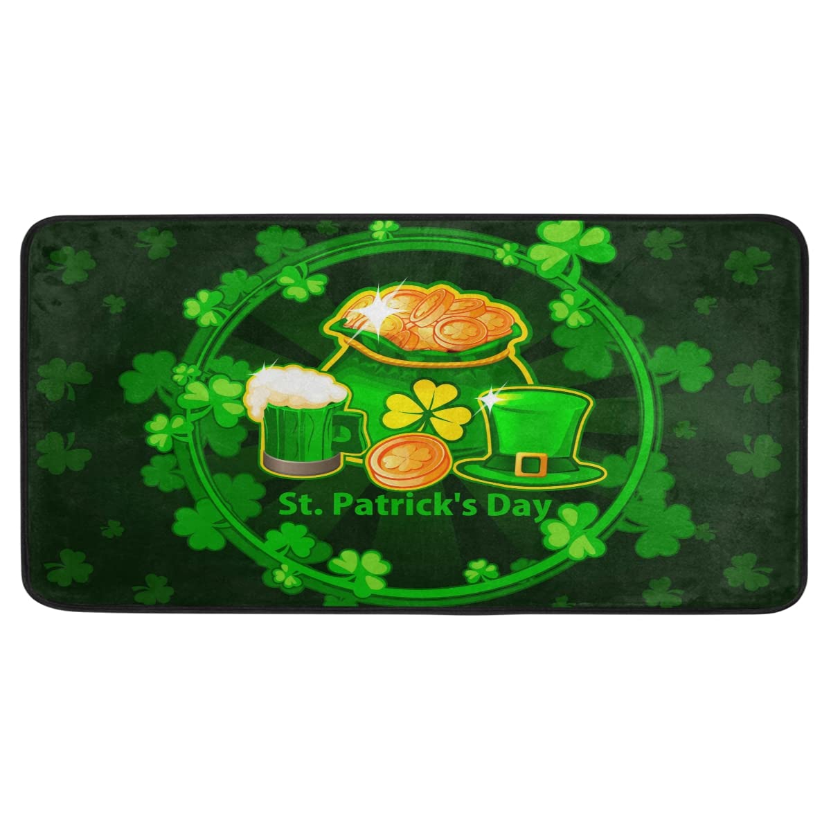 St. Patrick's Day Kitchen Rug - Non-Slip Shamrock & Gold Coin Design, 39