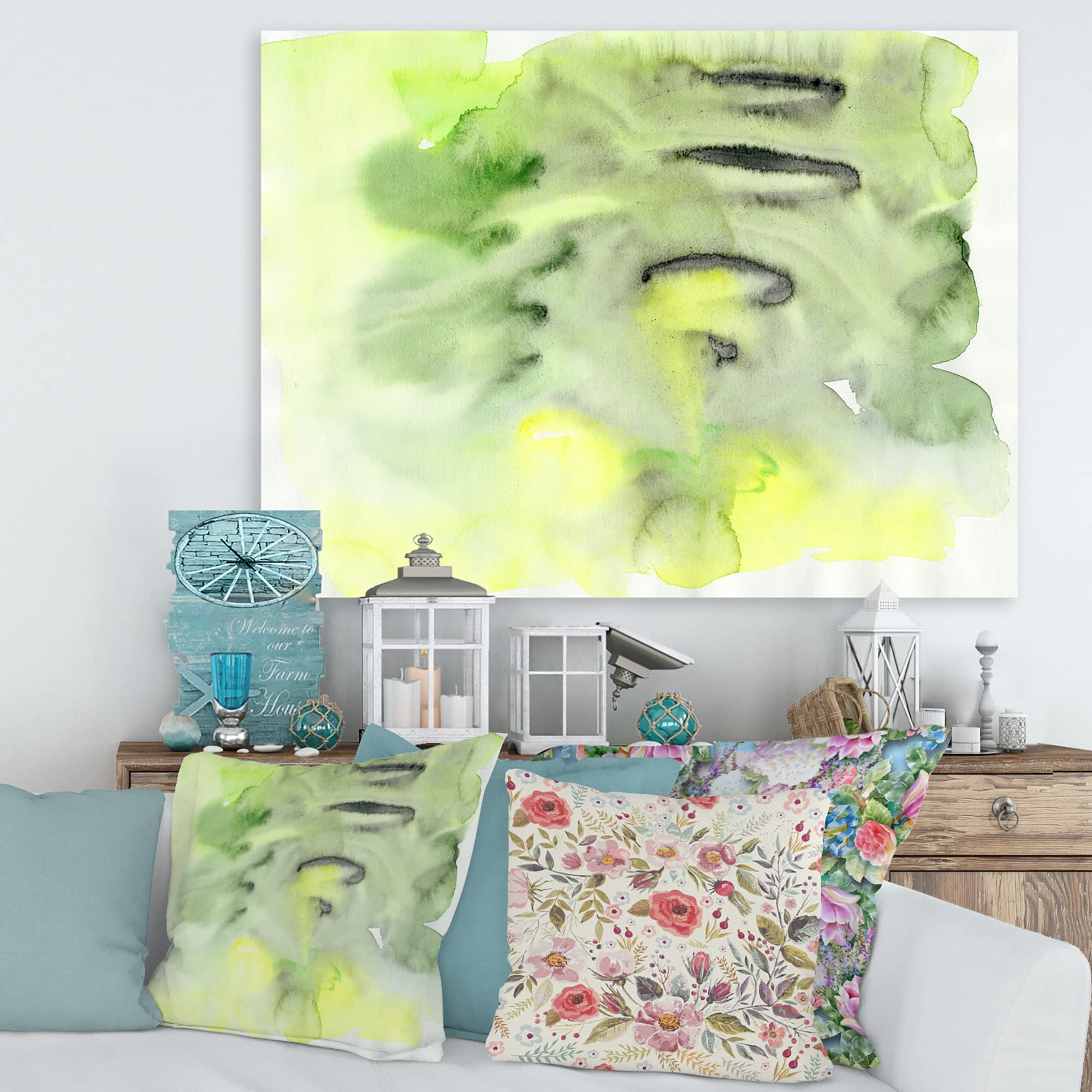 Abstract Pond of Green and Yellow Modern Canvas Wall Art - Handmade Contemporary Home Decor for Living Room, Bedroom & Office - Perfect Gift for Housewarming & Interior Design