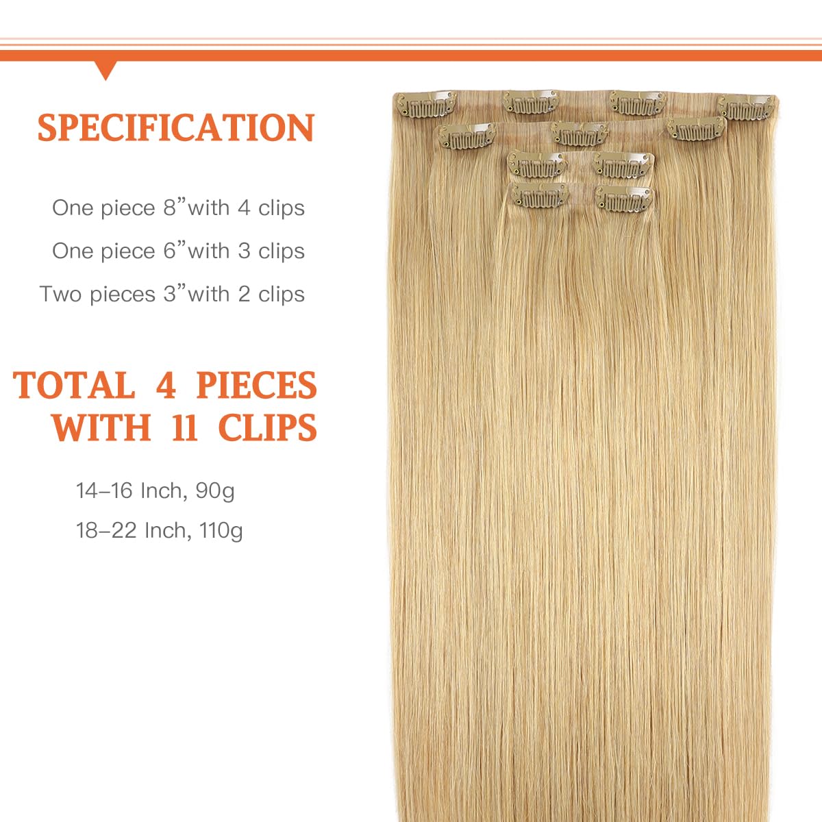 Premium 100% Human Hair Clip-In Extensions - Silky Straight Hair Extensions for Length & Volume | Perfect for Parties, Weddings & Everyday Styling