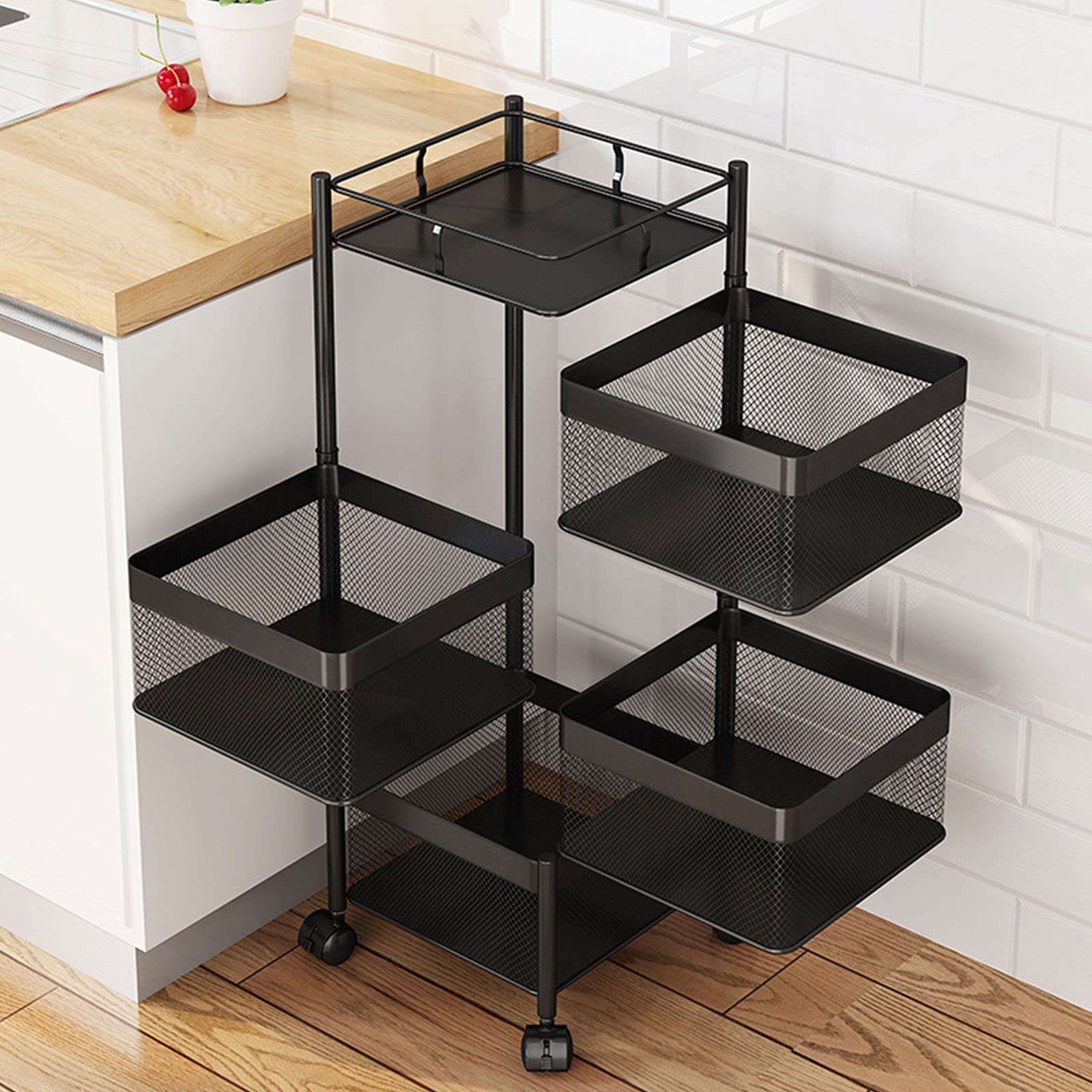 Gdrasuya10 360° Rotating Kitchen Storage Shelf - 3-Tier Square Spice Rack for Fruits, Vegetables & Pantry Organization - Space Saving Countertop Organizer for Kitchen, Bathroom & Living Room - Perfect for Small Apartments & Cluttered Countertops