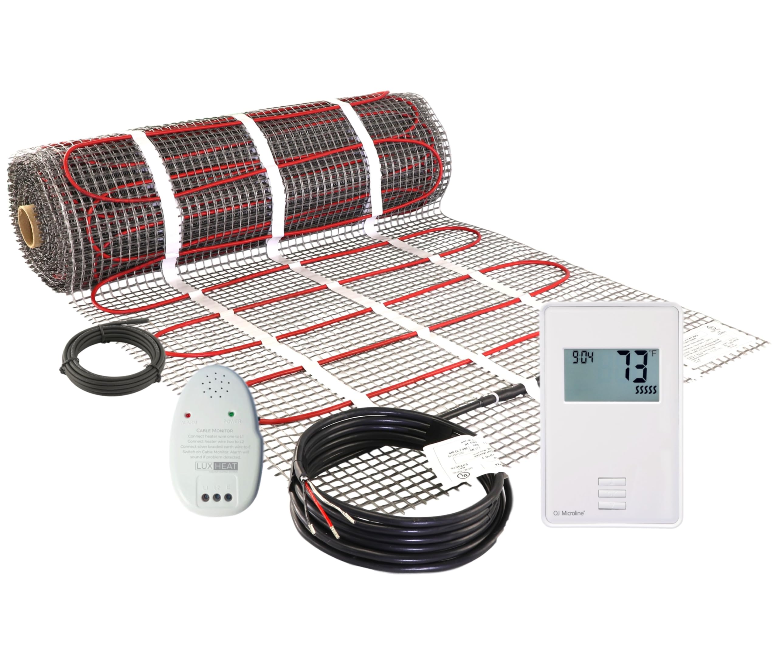 20 Sqft Electric Radiant Floor Heating Mat Kit - 120V Underfloor Heating System for Tile & Laminate Floors - Includes Heating Mat, Alarm, UTN4 OJ Microline Non-Programmable Thermostat with GFCI & Sensor - Perfect for Bathroom, Kitchen & Basement Floor Warming