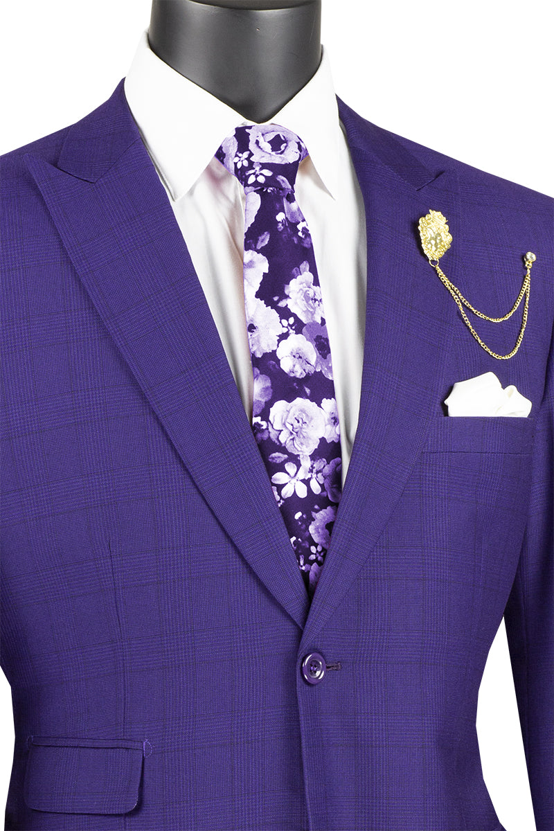 Concord Collection Modern Fit Windowpane 2-Piece Suit in Purple | Business Formal Attire for Men | Perfect for Weddings, Office Meetings & Special Events