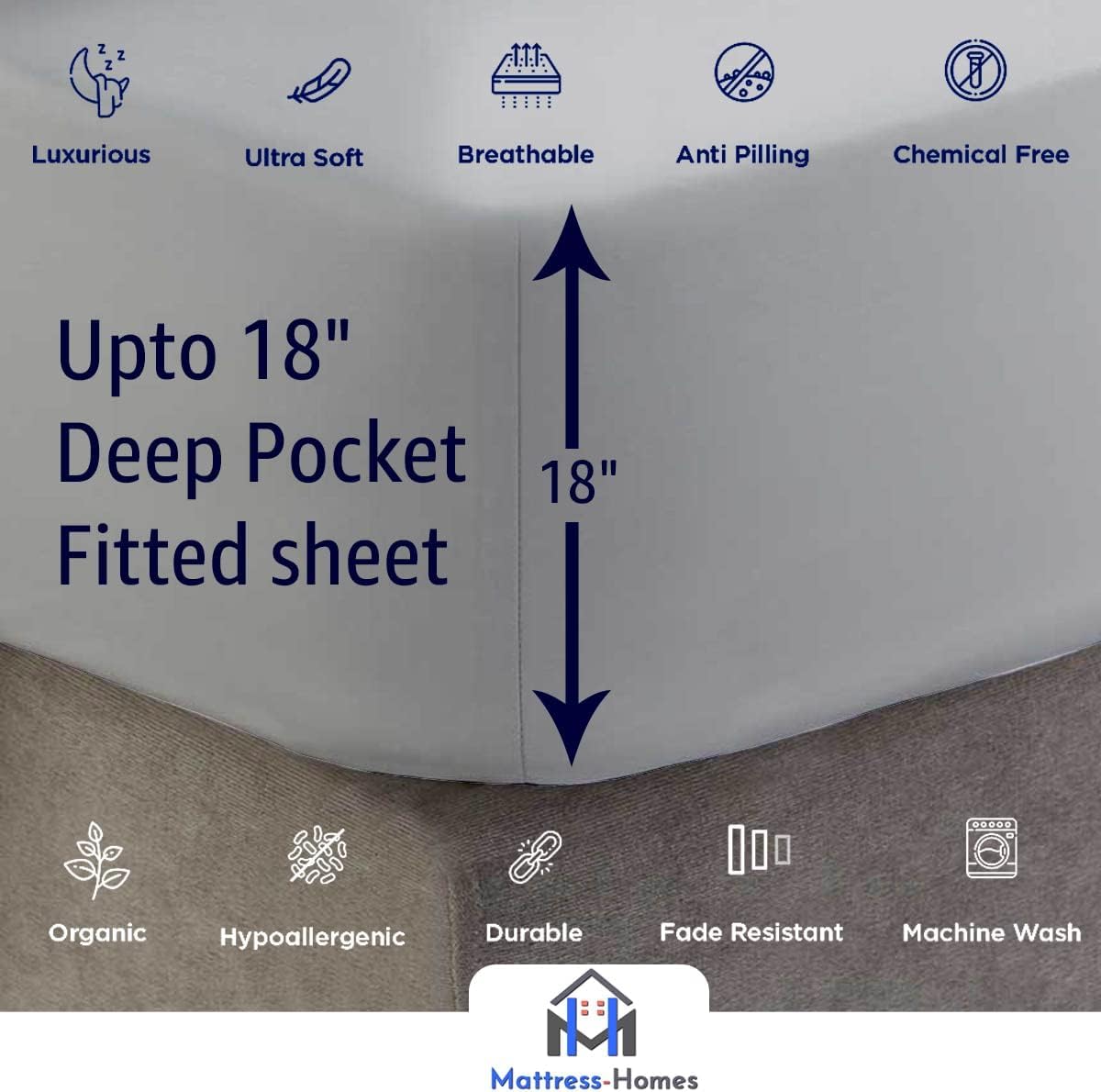 Split King Sheet Set 5-Piece - 600 Thread Count 100% Long Staple Combed Cotton for Adjustable Beds - Light Grey Solid - Perfect for Master Bedrooms, Guest Rooms & Sleep Comfort