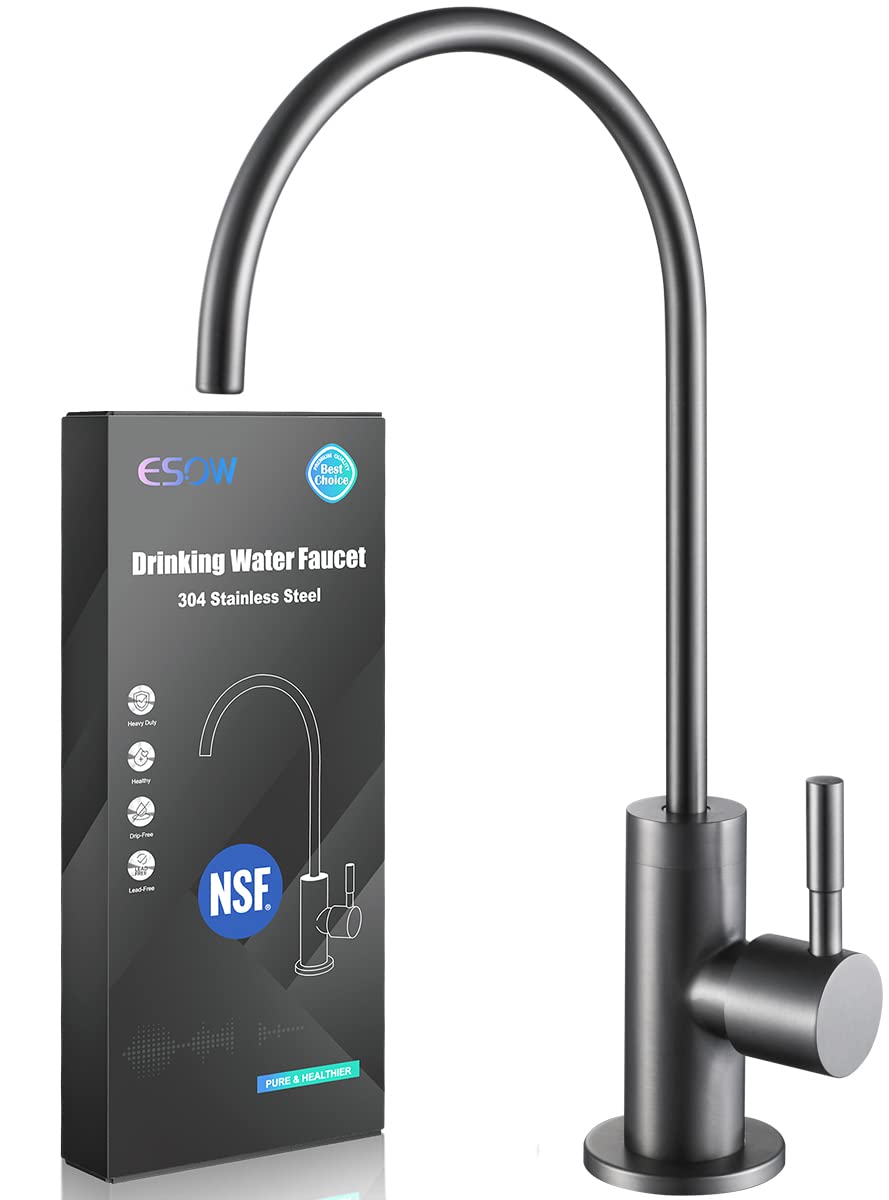 ESOW 100% Lead-Free Drinking Water Faucet - Stainless Steel 304 Kitchen Sink Filter Faucet for Reverse Osmosis & Water Purification Systems | Non-Air Gap Design in Matte Gray | Perfect for Clean Drinking Water in Homes & Offices