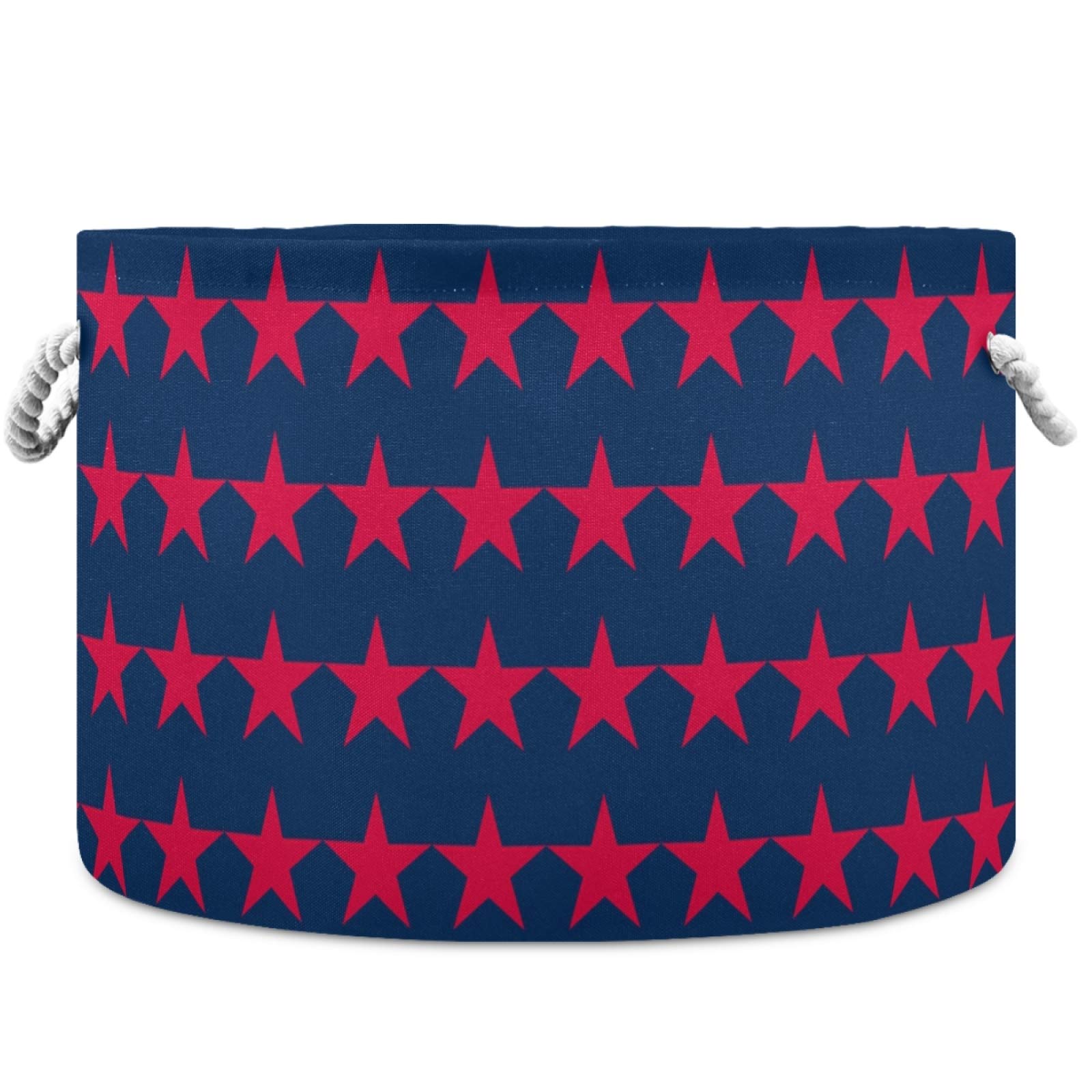Visesunny Storage Basket with Red Stars on Blue - Nursery Hamper, Canvas Fabric Toy Organizer Bin, Laundry Basket for Kids Room, Playroom, Shelves | Perfect for Toy Storage, Gift Basket & Baby Clothes Organization
