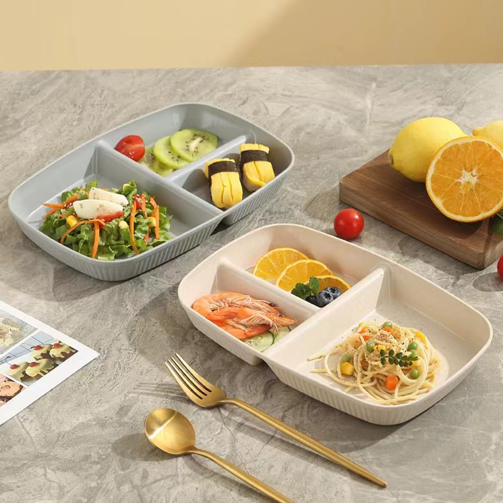 10.5 Inch Divided Plates for Adults - 3 Compartment Portion Control Bariatric Plates | Wheat Straw, Unbreakable & Reusable | BPA Free (4-Pack) | Perfect for Meal Prep, Weight Management & Healthy Eating