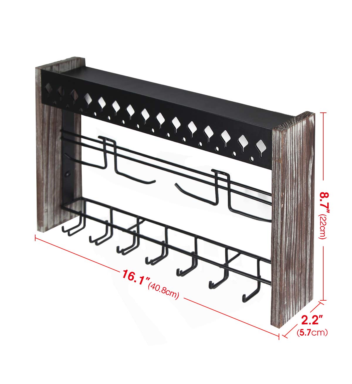 JackCubeDesign MK460A Rustic Wood Wall Mount Jewelry Organizer with Metal Hooks - Perfect for Bedroom, Bathroom & Closet Storage Organization
