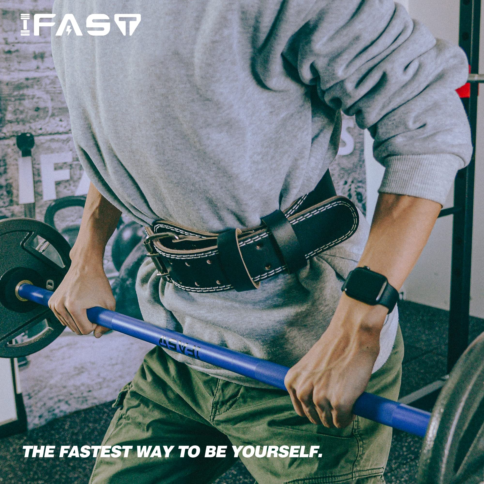 iFAST Premium Leather Weight Lifting Belt for Men & Women - 4 Inch Padded Lumbar Support for Deadlifts, Squats, Powerlifting & CrossFit Training - Ideal for Gym Workouts & Strength Training