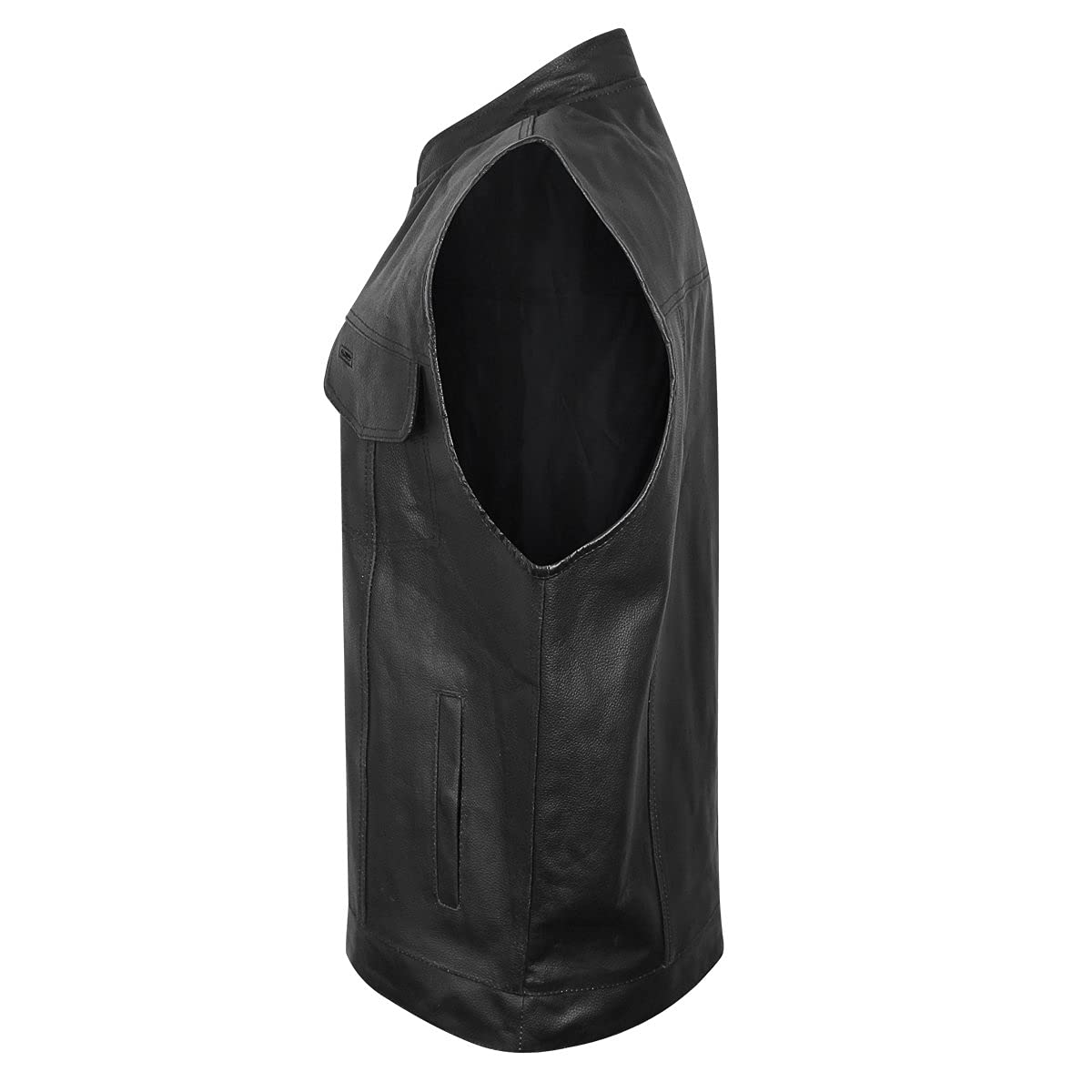 Men's Genuine Cowhide Leather Motorcycle Vest - Black Combat Style with Gun Pocket | USA Made | Perfect for Bikers, Riders & Outdoor Enthusiasts