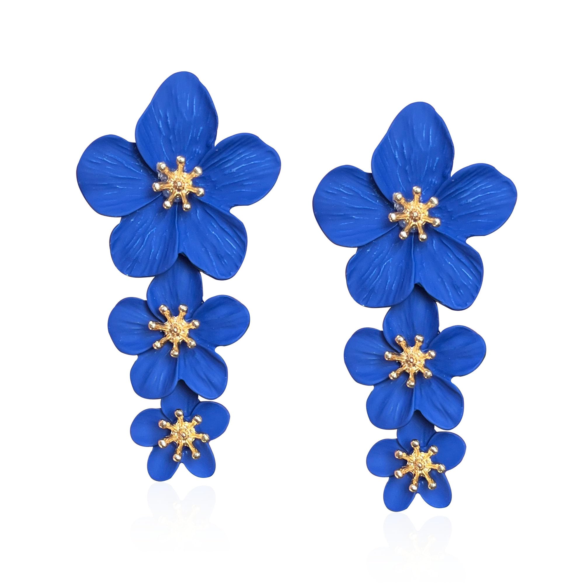 Boho Three-Layer Flower Dangle Earrings for Women - Blue Bohemian Statement Jewelry Gift for Party, Wedding & Festival Accessories