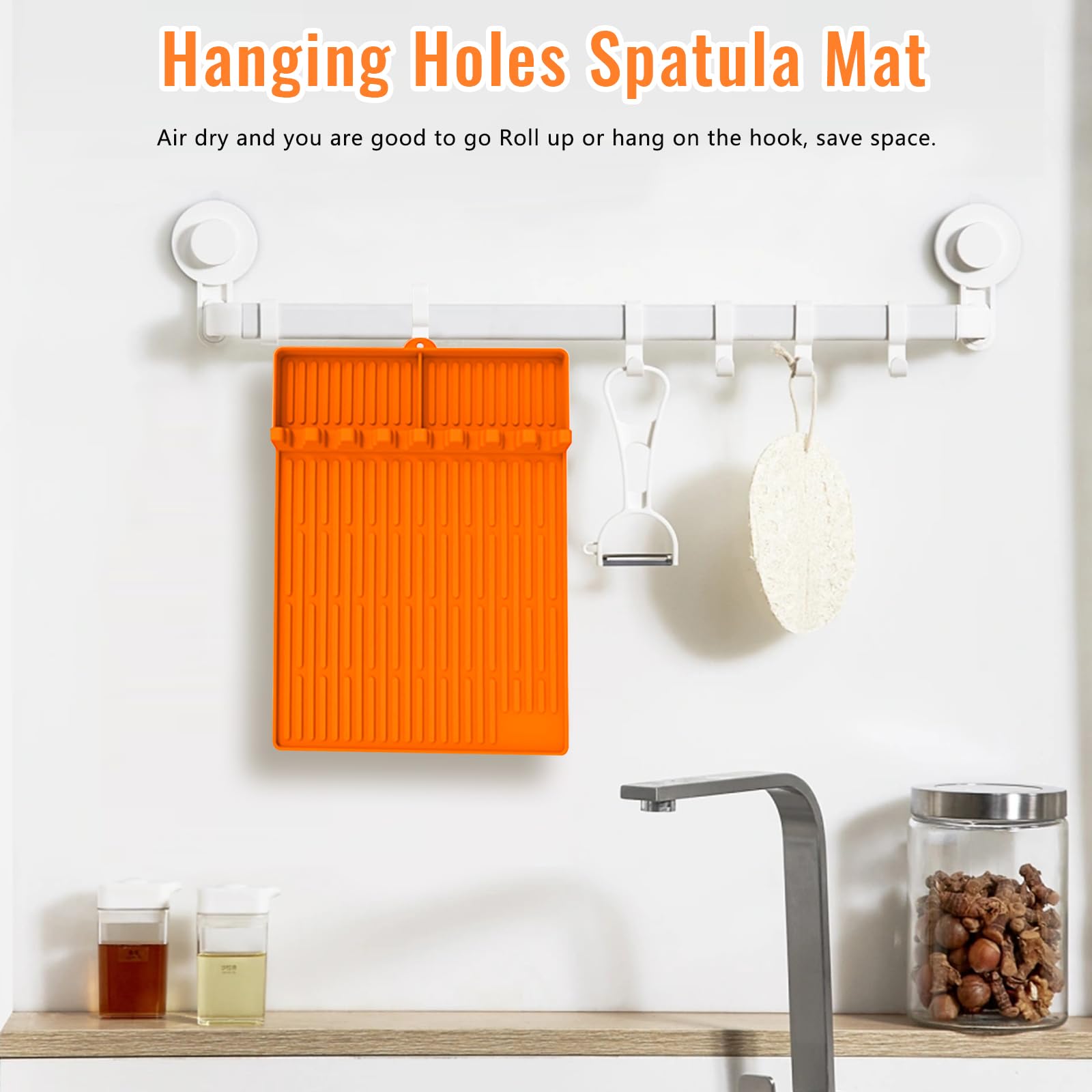 Premium Silicone Griddle Mat & Spatula Holder - Heat-Resistant BBQ Grill Mat for Blackstone, Outdoor Cooking, Baking & Food Prep - Non-Stick Kitchen Counter Protector (Orange) - Perfect for Grilling, Pancake Making & Backyard BBQ Parties