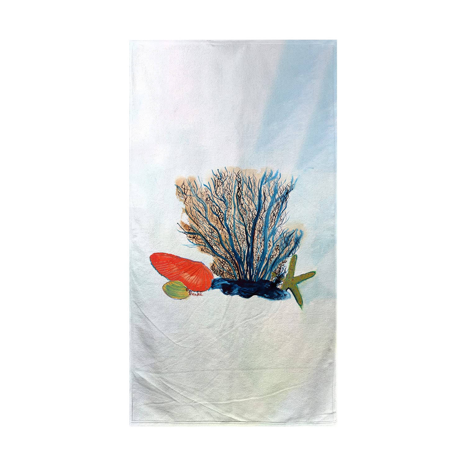 Betsy Drake Coral & Shells Beach Towel - Large Soft Absorbent Quick-Dry Towel for Pool, Beach, Vacation & Outdoor Activities