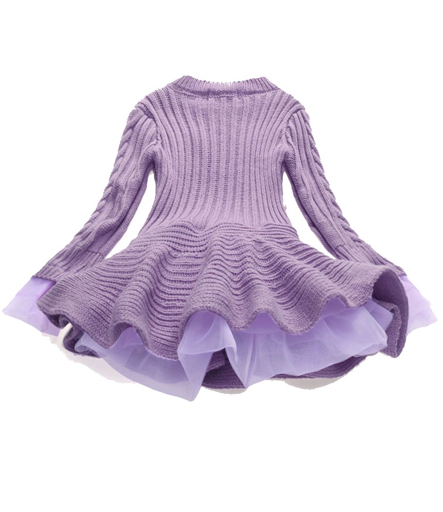 Little Girls' Spring Sweater Jumper Dress - Long Sleeve Tutu Dress for Kids & Teens (Purple, Size 110) - Perfect for Easter, Birthday Parties & School Events