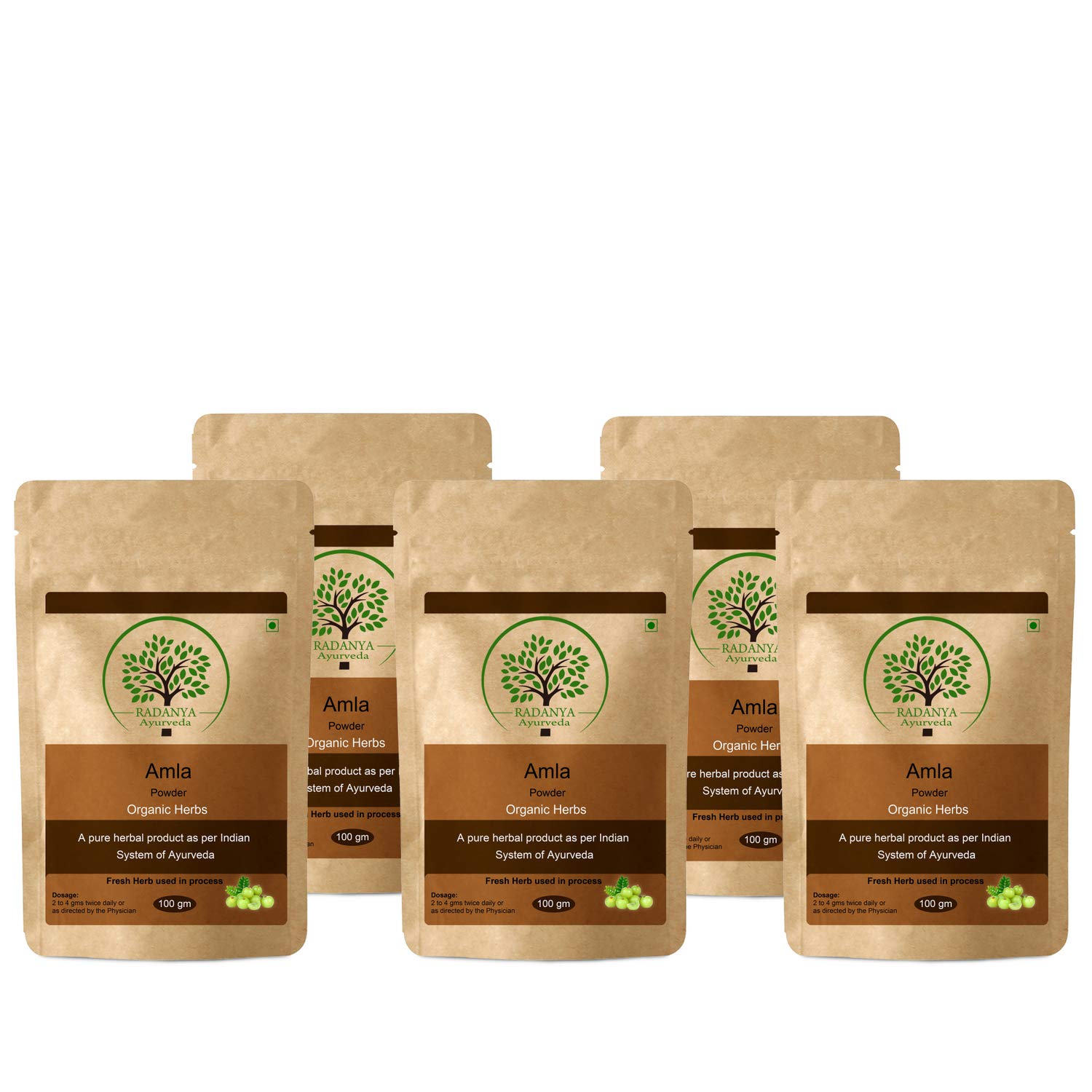 Organic Amla Powder 100g - Pure Indian Gooseberry Herbal Supplement for Hair, Skin & Immunity - Pack of 5 | Vegan, Gluten-Free Superfood for Smoothies, Tea & Ayurvedic Recipes