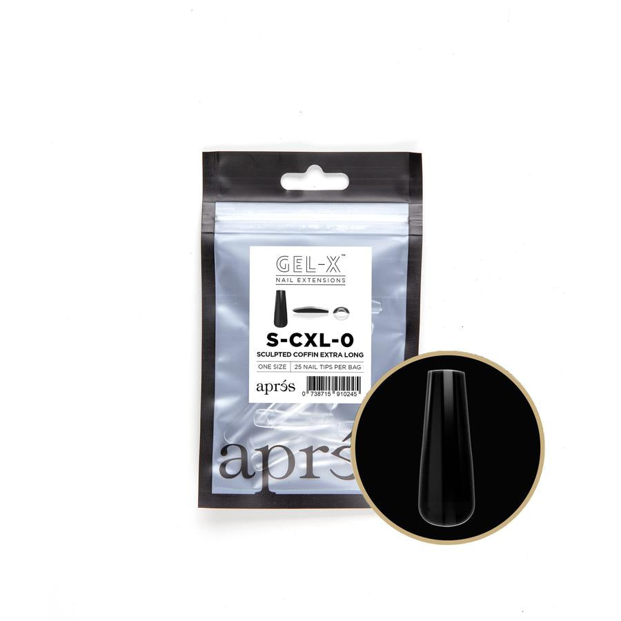 Apres Gel X Sculpted Coffin Extra Long Refill Tips 2.0 - Size #0 & #9 (30PCS) - Professional Nail Extension Kit for Salon & Home Manicure