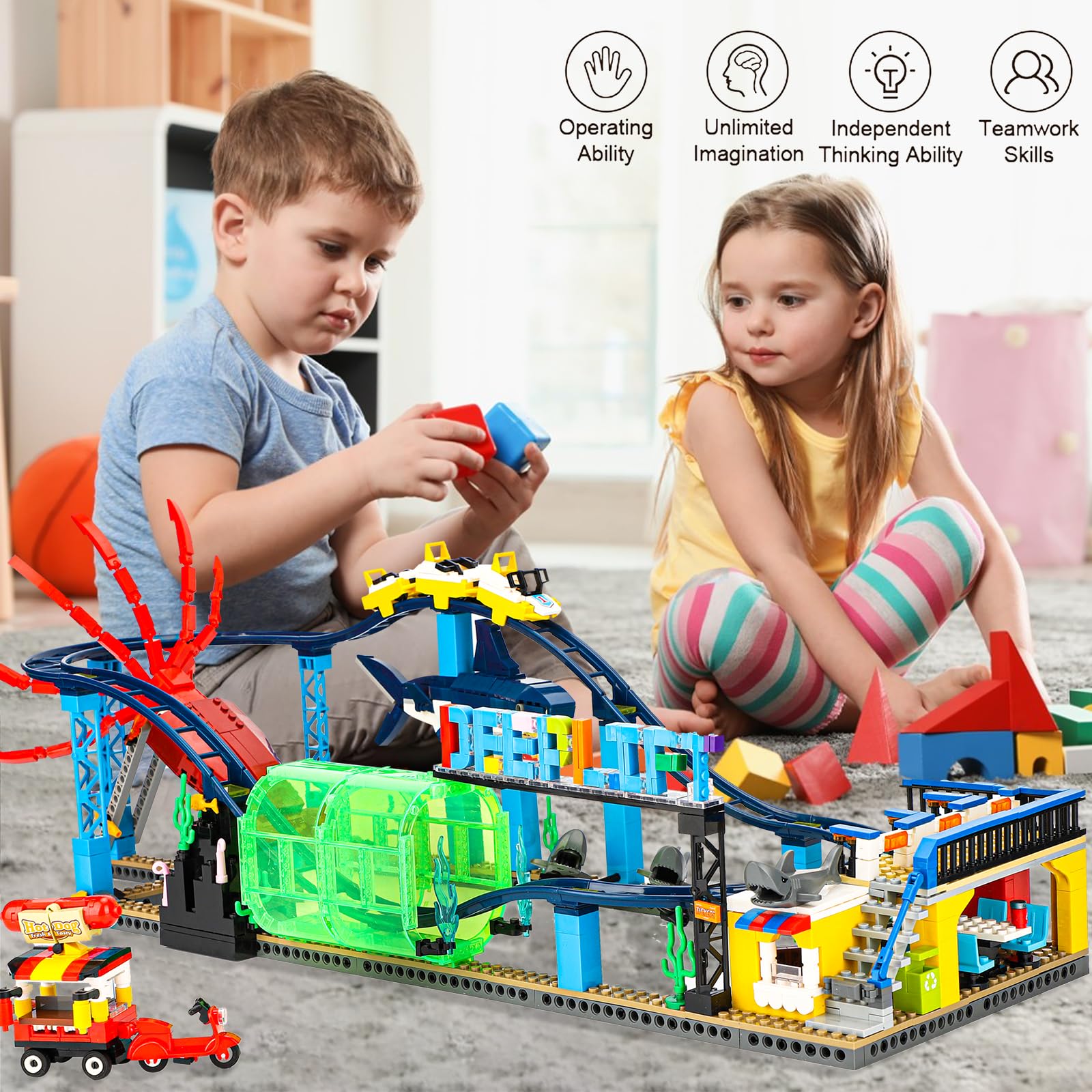 1308PCS Roller Coaster Building Blocks Set - Compatible with Lego for Boys & Girls Ages 8-14 | Friends Aquarium Theme with Sharks & Cuttlefish | STEM Educational Toy for Birthday Gifts & Creative Play