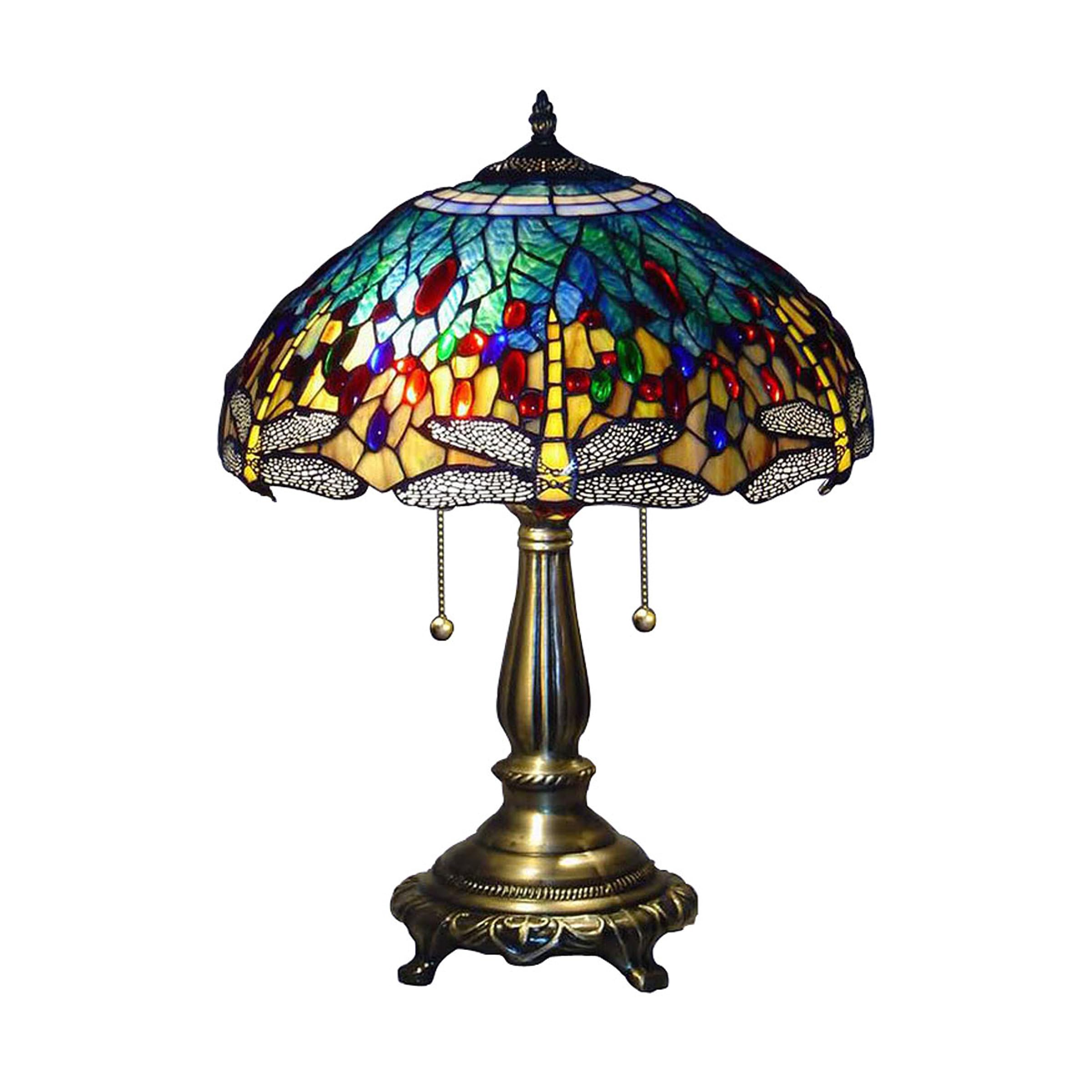 Serena D'italia Tiffany Table Lamp - Yellow Dragonfly Antique Desk & Nightstand Lamp - 22-inch Blue & Yellow Stained Glass Lamp for Bedroom, Living Room, Office Decor