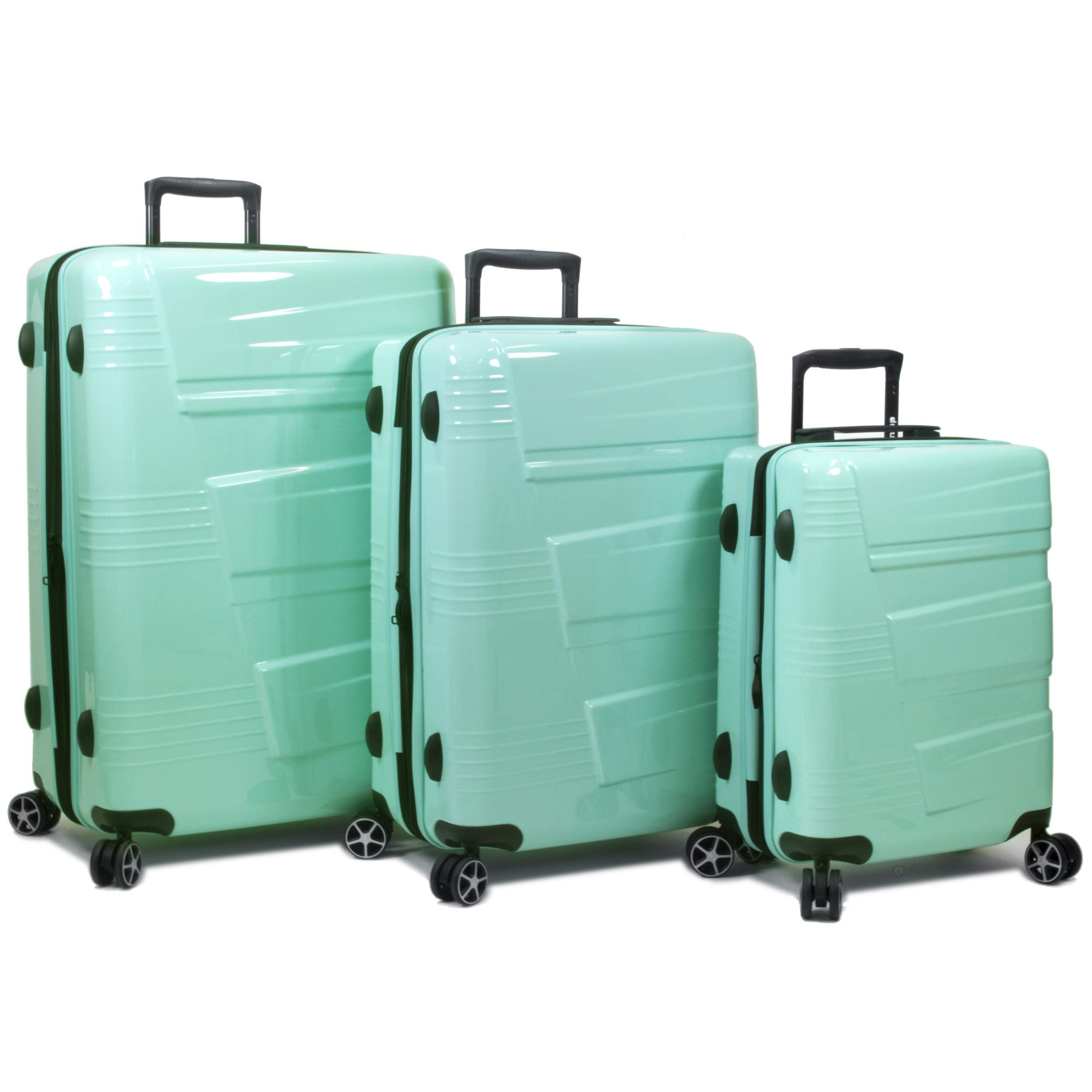 Dejuno Lumos Expandable Hardside Spinner Luggage Set - 3-Piece Sky Blue Suitcase for Travel, Business Trips & Family Vacations | Lightweight Durable Carry-On & Check-In Bags