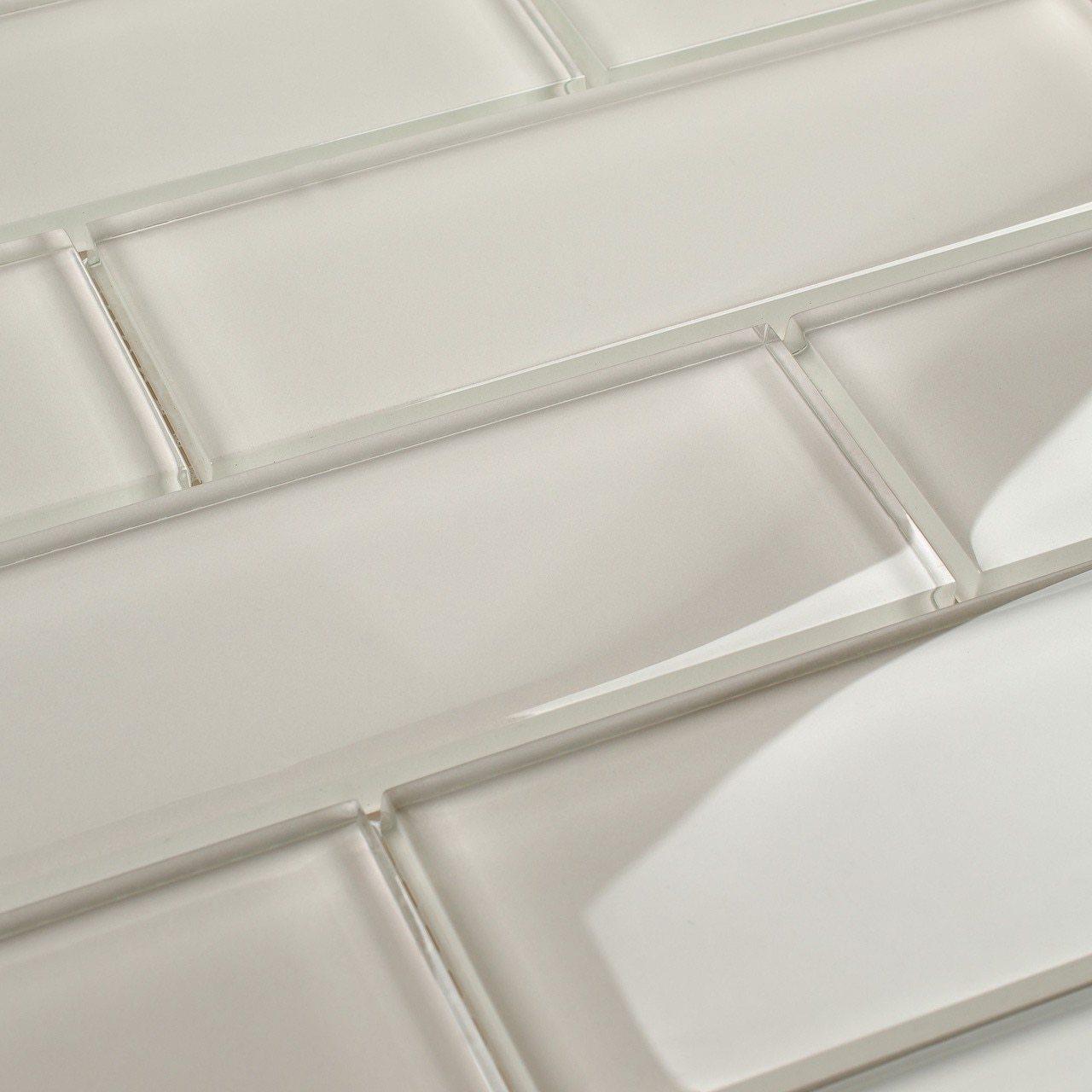 White Modern Glass Subway Tile 2x6 - Perfect for Kitchen Backsplash, Bathroom Walls & Shower Surrounds
