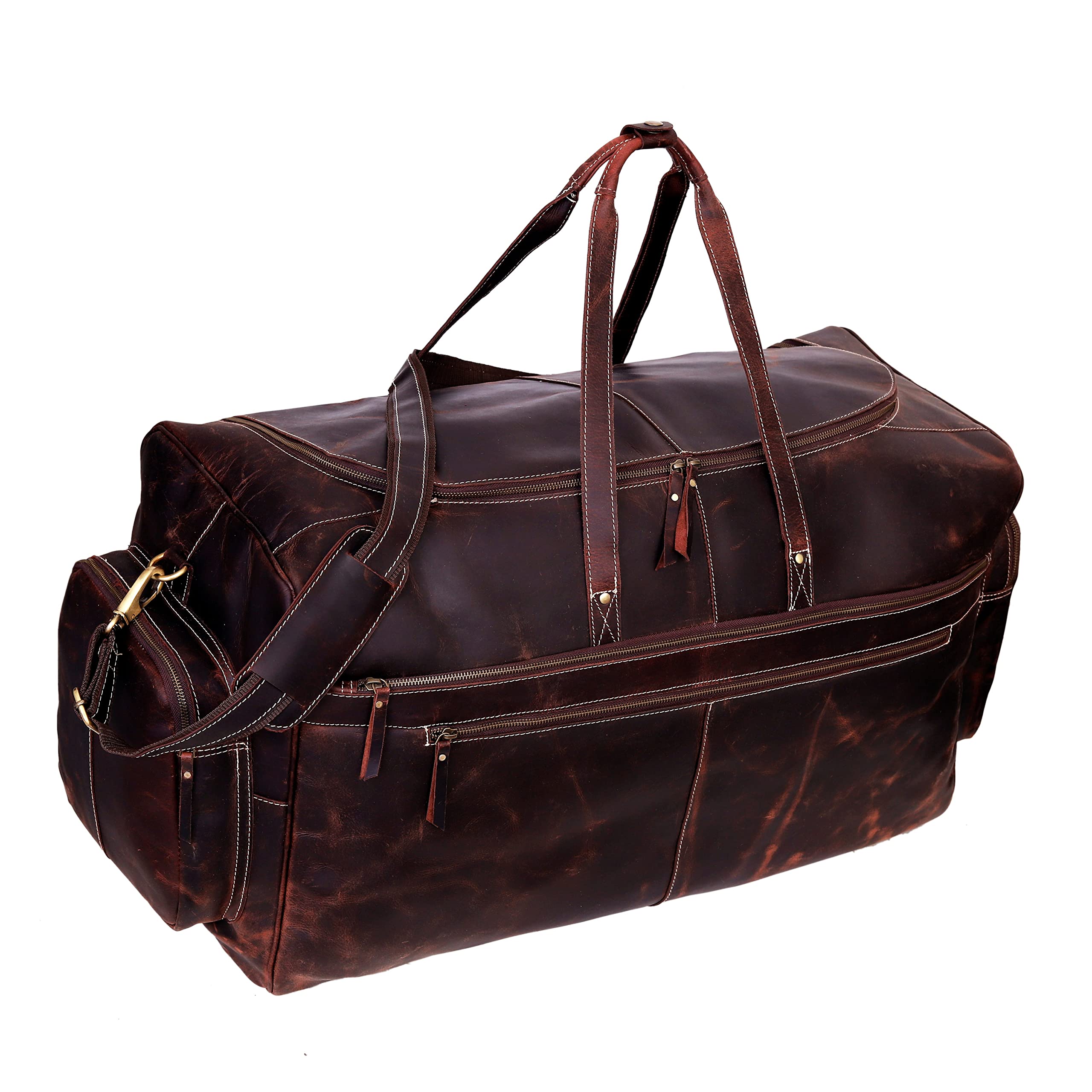 Premium Leather Duffle Travel Bag for Men & Women - 28 Inch Large Carry On Gym Sports Overnight Bag - Airline Approved Underseat Cabin Luggage for Business Trip & Weekend Getaway - Perfect Gift for Professionals (Use Cases: Gym, Business Travel, Weekend Trips, Sports Events)