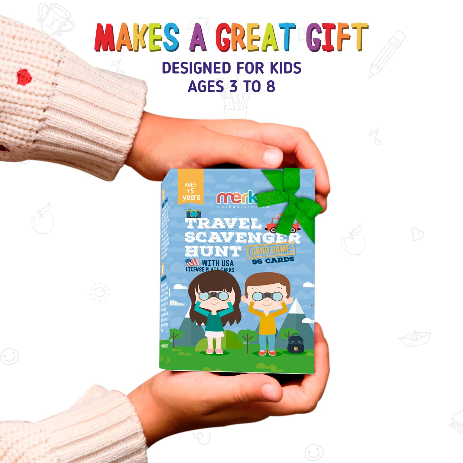 Merka Kids Travel Activity Set - 96 Fun Road Trip Flashcards for License Plate Game & Scavenger Hunt | Perfect for Family Car Rides, Vacation Entertainment & Long Distance Travel with Children