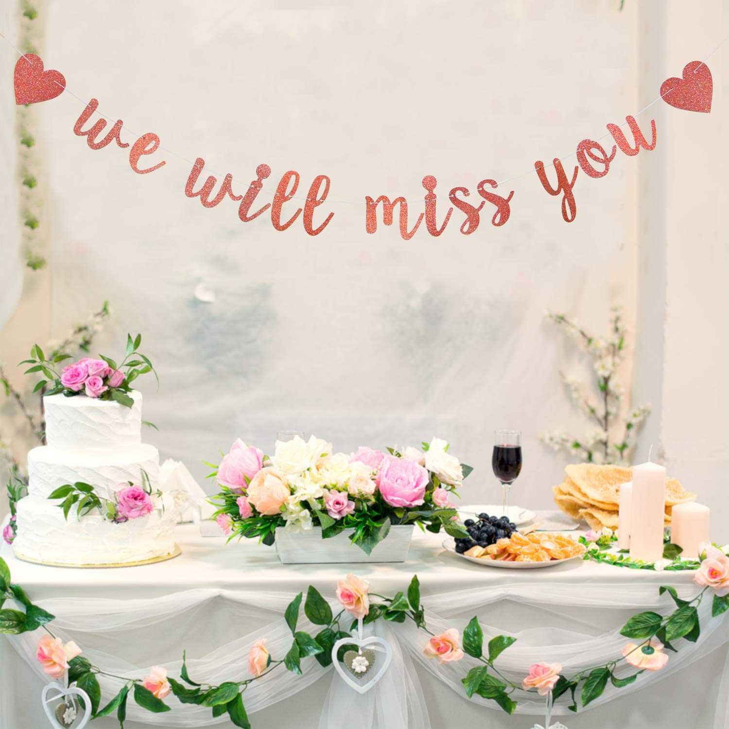 Rose Gold Glitter 'We Will Miss You' Banner - Retirement Party Decorations Sign for Going Away & Farewell Parties - Office Work Celebration Decor - Perfect for Retirement, Goodbye & Office Sendoff Events