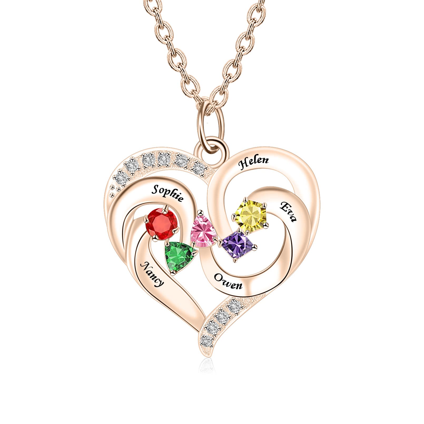 MissNaNa Personalized Birthstone Necklace for Mom, Women, Wife - Custom Name Jewelry with 1-5 Names in Round, Triangle, Pentagon, Princess & Pear Cuts - Perfect Gift for Mother's Day, Birthday & Anniversary