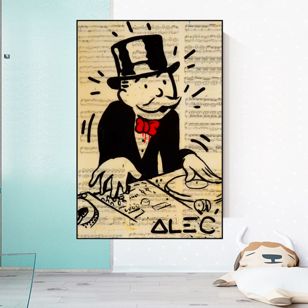Alec Monopoly DJ Icon Art Canvas Print - Money Man Series | Pop Art Wall Decor for Home, Office & Music Studio