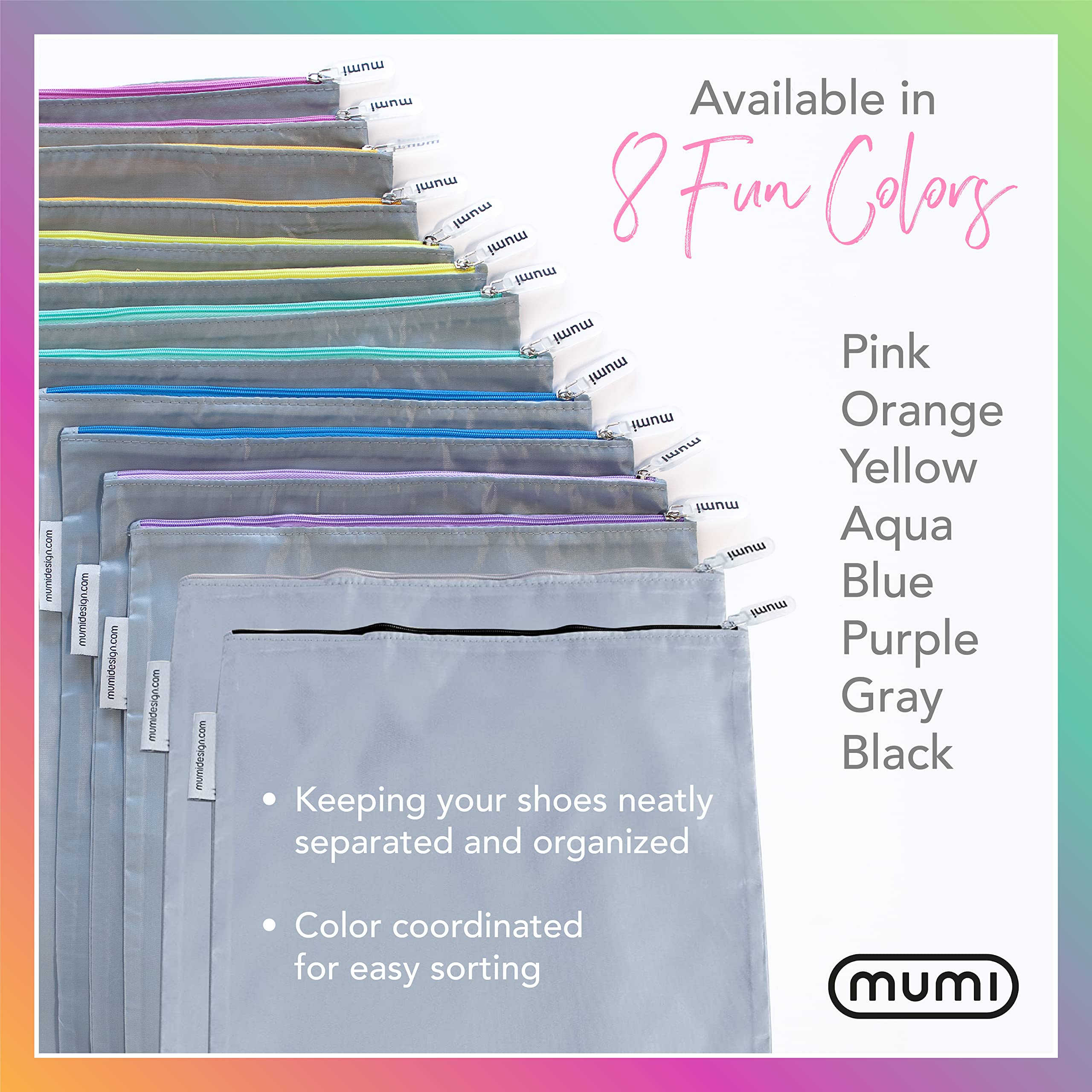 MUMI Waterproof Travel Shoe Bags Set of 2 - Lightweight Shoe Organizer for Gym, Luggage & Closet Storage | Portable Shoe Packing Bags for Men & Women | Perfect for Travel, Sports & Home Organization (Grey)