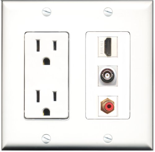RiteAV 15 Amp Power Outlet with HDMI, RCA & BNC Ports - Decorative Wall Plate for Home Theater & AV System Installation