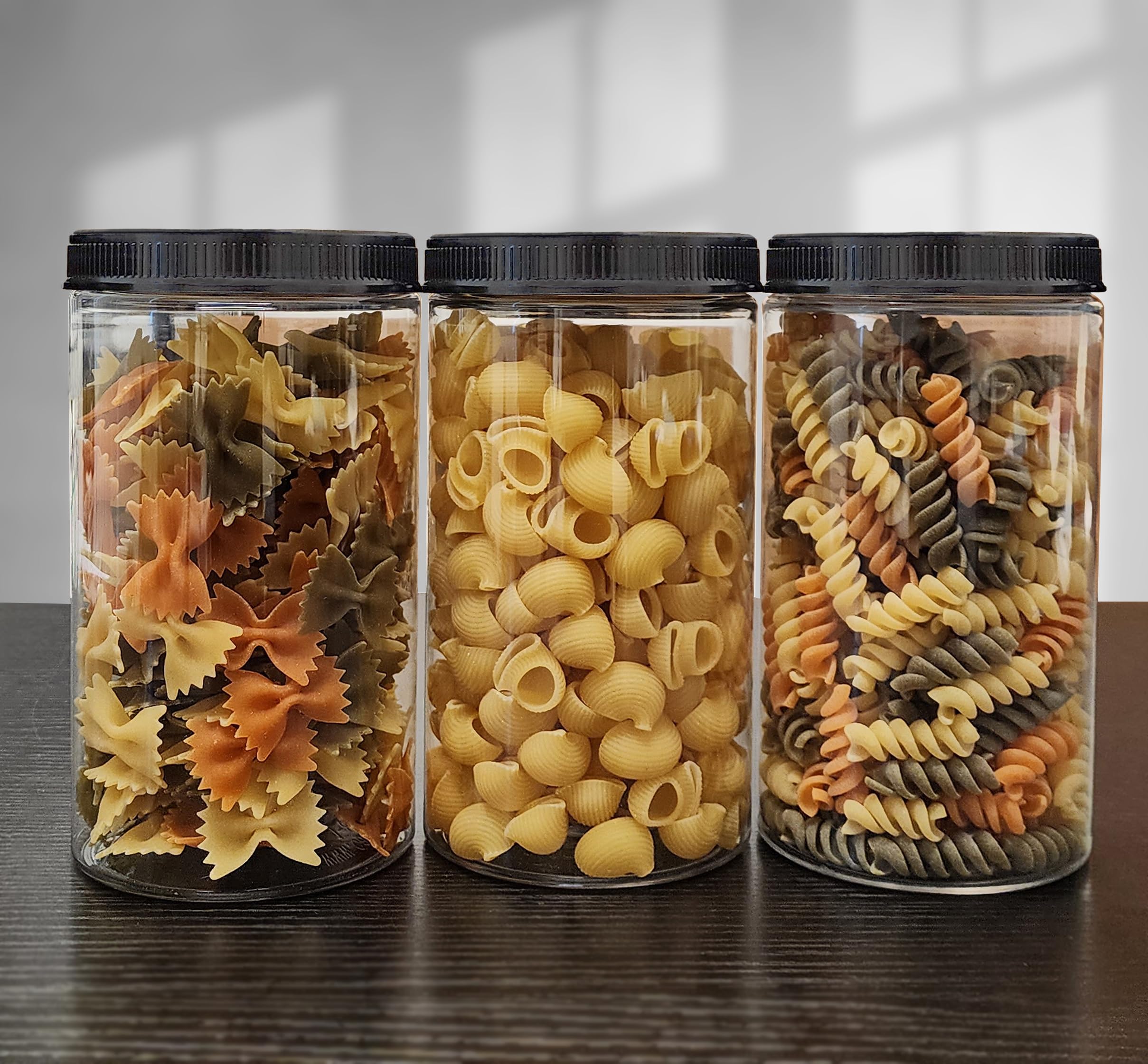 32 oz Clear Plastic Jars with Lids - 6 Pack BPA Free Food Storage Containers | Wide Mouth PET Mason Jars for Kitchen Pantry Organization, Meal Prep & DIY Crafts | Made in USA | Airtight Dry Food Canisters for Flour, Sugar, Coffee & More