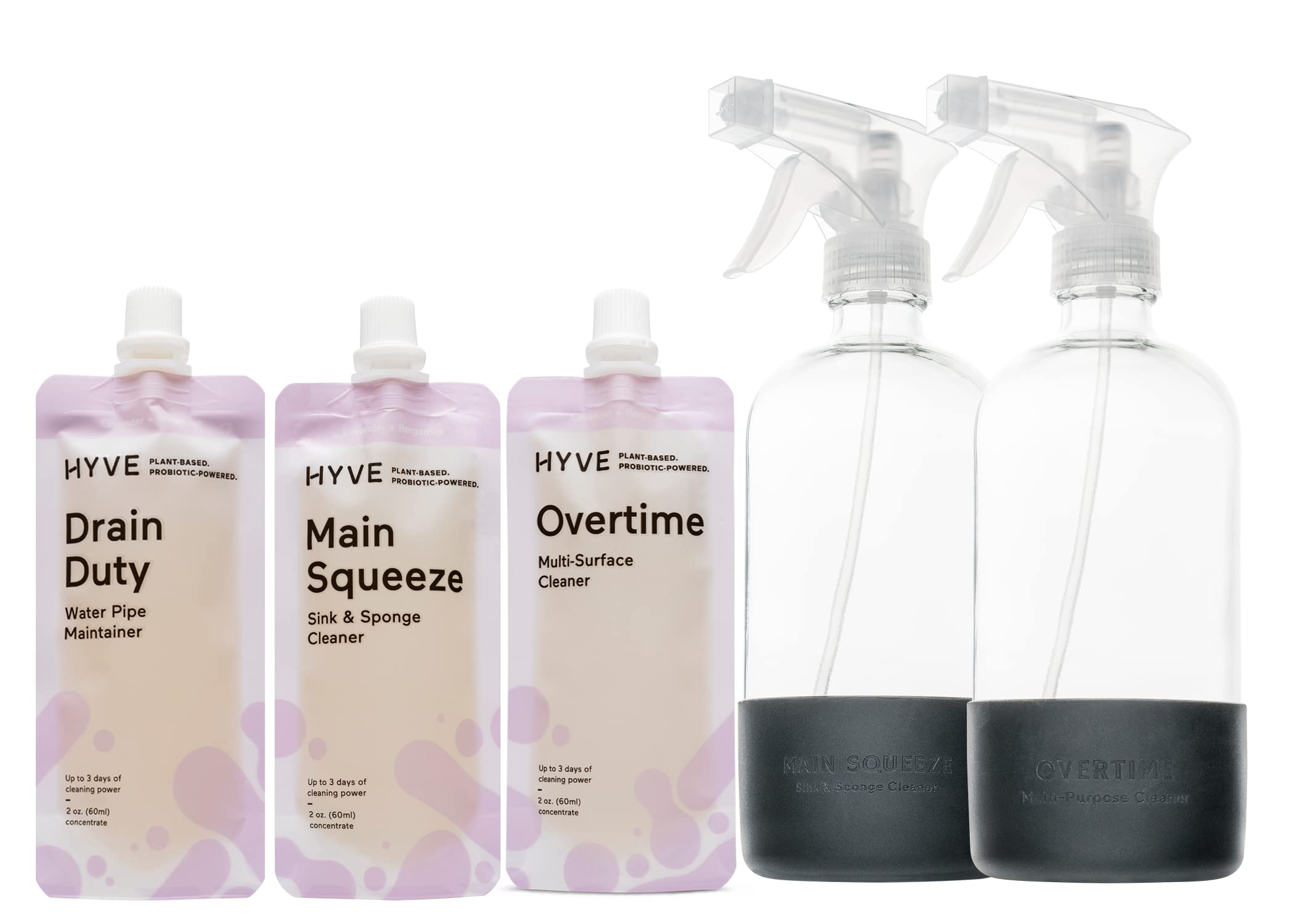 Hyve Multi-Surface Cleaner & Drain Maintainer - 5pc Set with 2x16oz Glass Bottles (Lavender Bergamot) - Bathroom, Kitchen & Home Cleaning Solution - Eco-Friendly Concentrate for Daily Use