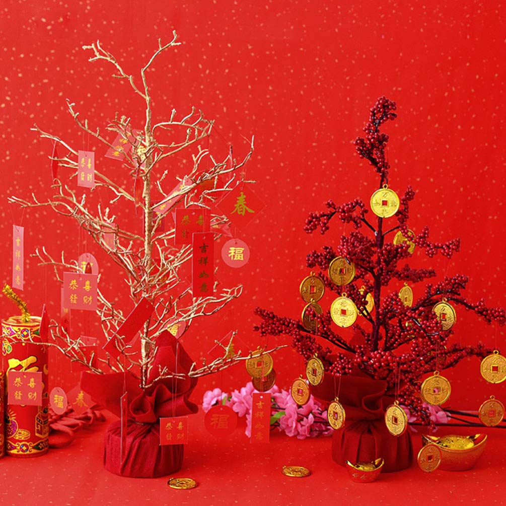 PRETYZOOM Chinese New Year Money Tree Decoration - Lucky Fortune Tree with Coins for Good Luck, Spring Festival Ornament, Plastic Home Decor for Holiday Celebrations & Office Feng Shui